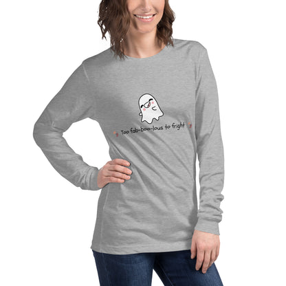 Boo Luxe Long Sleeve Shirt - Left Placement image 4 in Maroon, size L, showing front view, right-side angle for the Fa Boo Lous design.