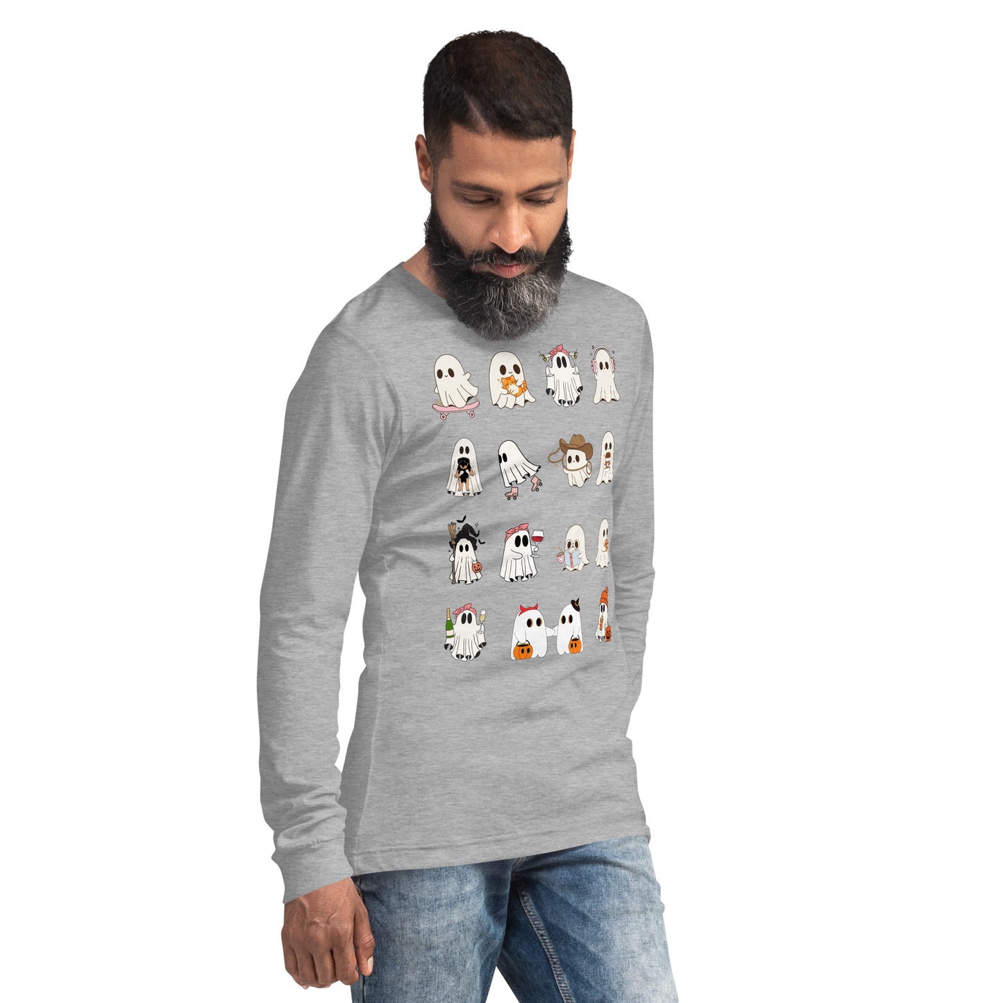 Spectral Long Sleeve Shirt - Left Placement product image 4 in Black Heather, size L, with front view, right-side angle and left placement.