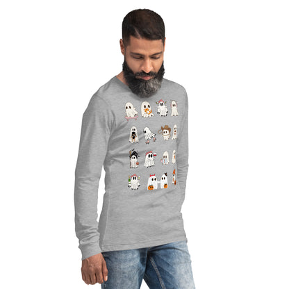 Spectral Long Sleeve Shirt - Left Placement product image 4 in Black Heather, size L, with front view, right-side angle and left placement.