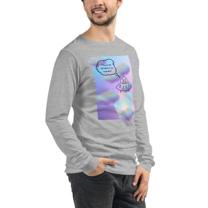 Image 6 of Black Sprinkle Theory Long Sleeve Shirt - Left Placement, size XS, with You're the Sprinkle to My Cupcake artwork visible in front view, right-side angle.