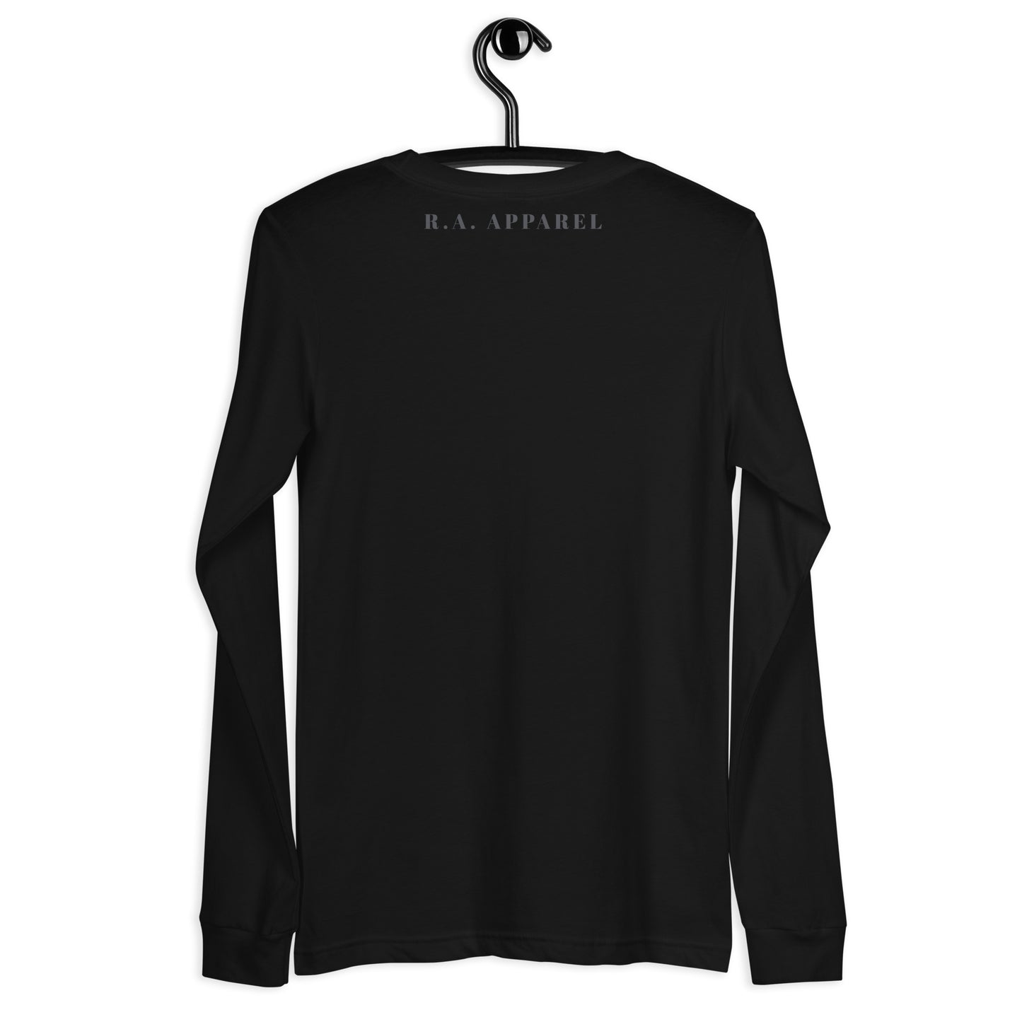Image 4 of Black Heather Summitline Long Sleeve Shirt - Left Placement, size L, with Mountain Range artwork visible in back view.