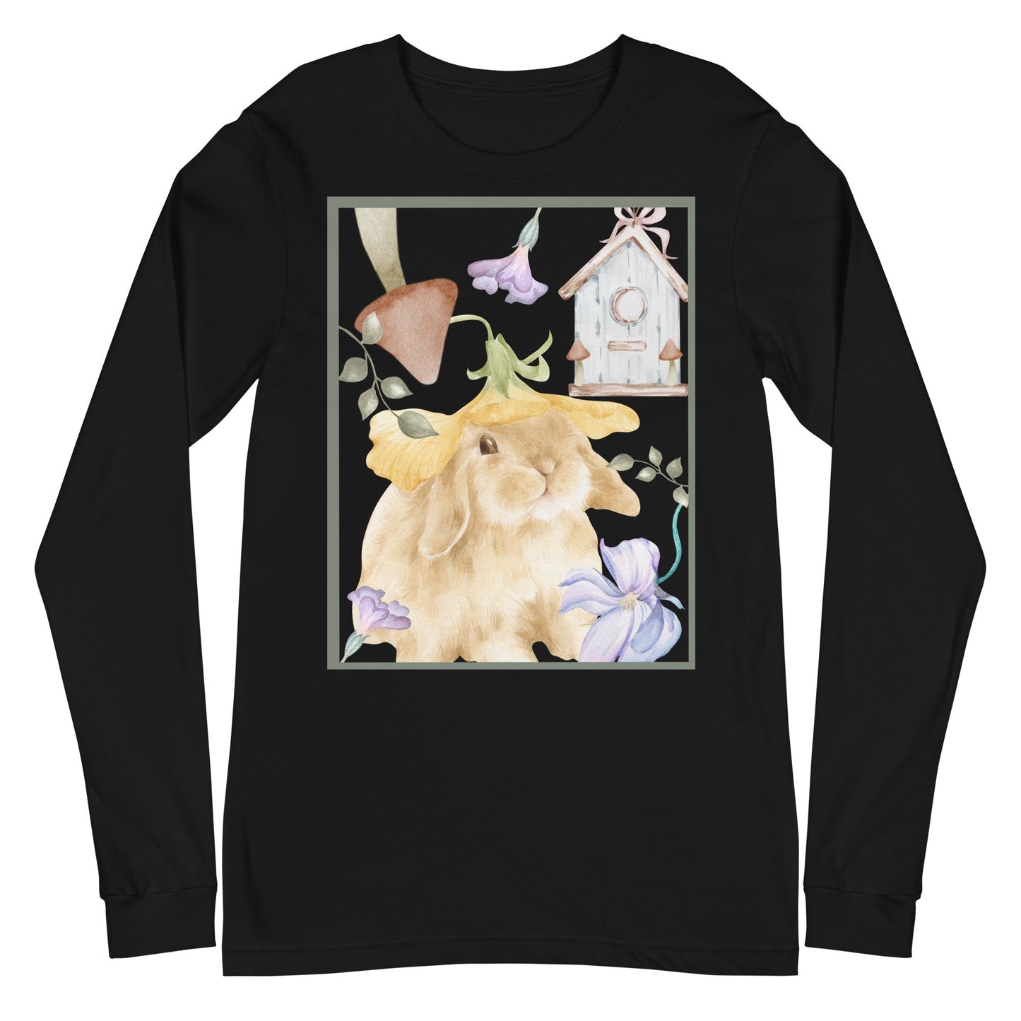 Meadow Club Long Sleeve Shirt - Left Placement by R.A. Apparel, image 2, front view, Black Heather, size S, left placement.
