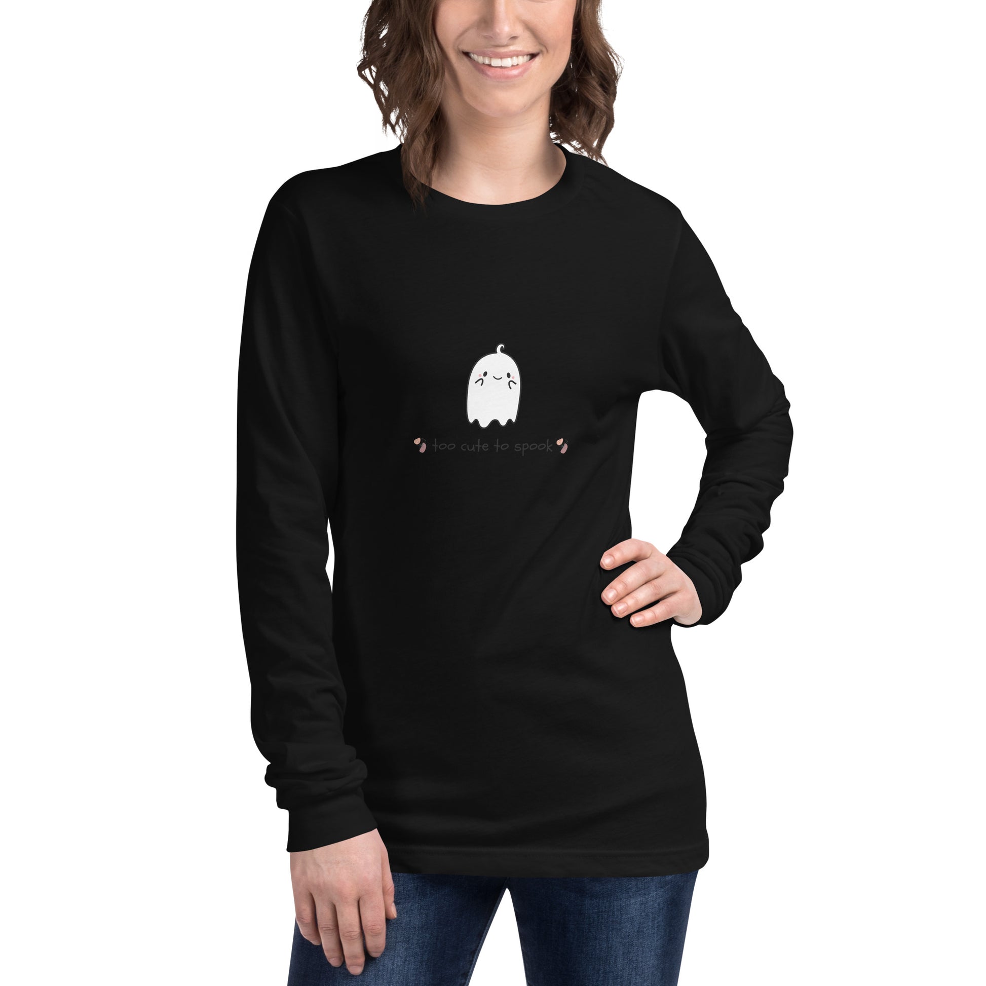 Cute Haunt Long Sleeve Shirt - Left Placement product image 7 in Black, size S, with front view and left placement.