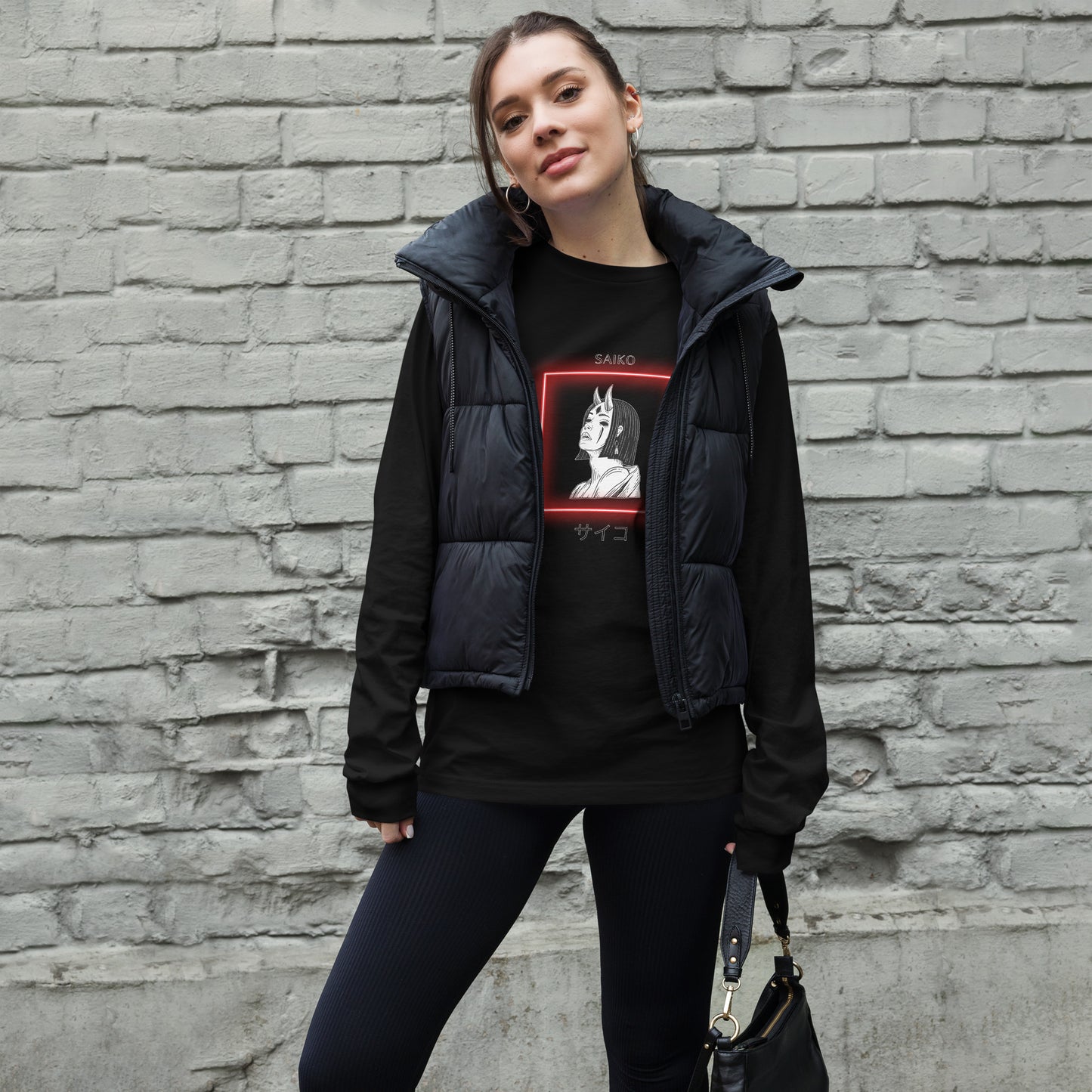 Image 4 of Black Heather Saiko Long Sleeve Shirt - Left Placement, size L, with Saiko artwork visible in front view.