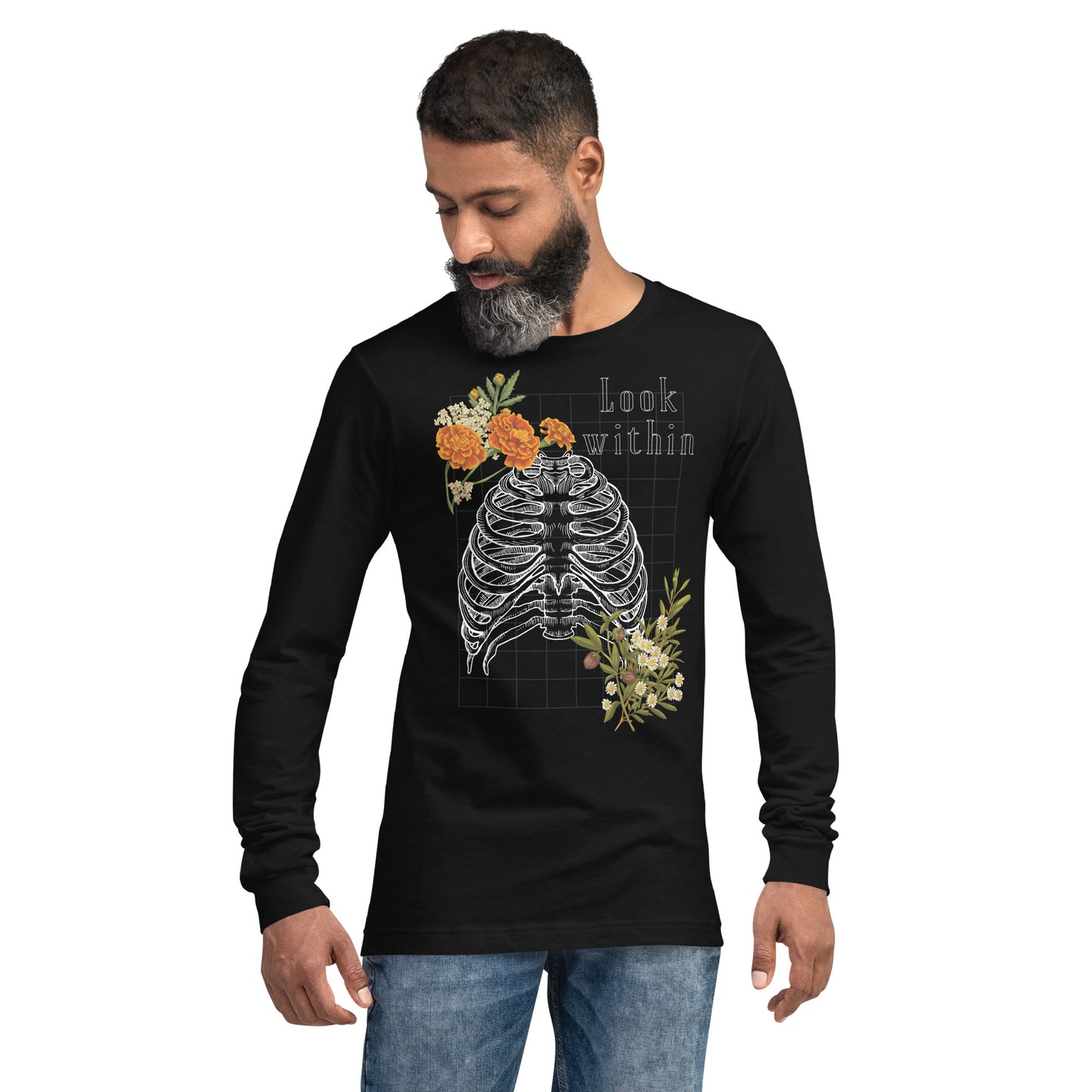 Innerline Long Sleeve Shirt - Left Placement image 3: Black Heather version, size M with front view of the Look Within range.