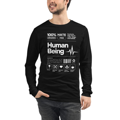 Human Form Long Sleeve Shirt - Left Placement image 3 in Black Heather, size M, showing front view for the Human Being design.