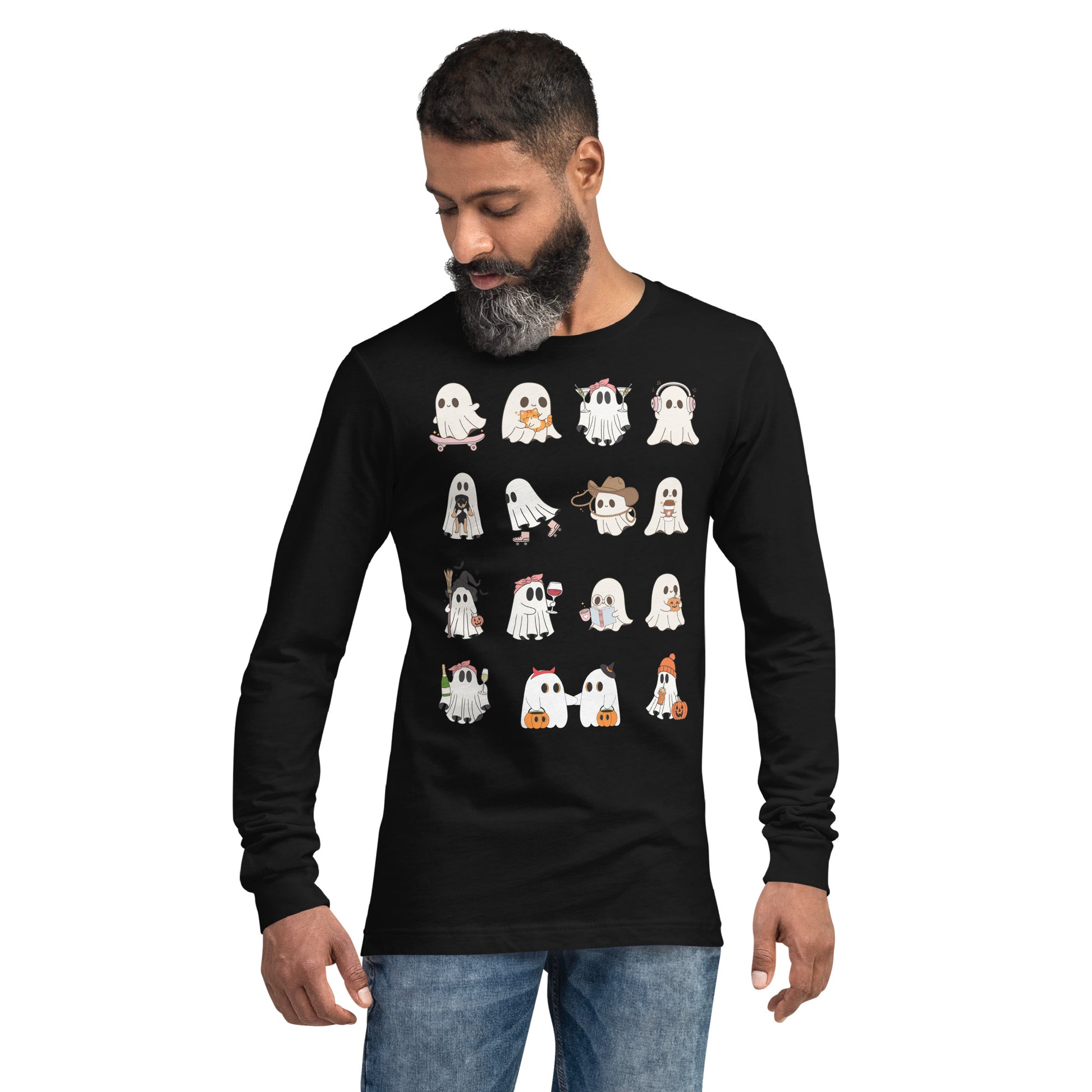 Spectral Long Sleeve Shirt - Left Placement image 5 in Black Heather, size XL, showing front view for the Ghosts design.