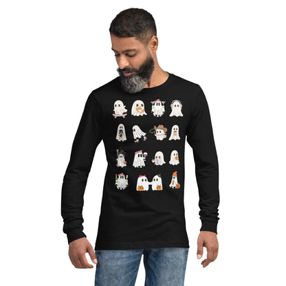 Spectral Long Sleeve Shirt - Left Placement image 5 in Black Heather, size XL, showing front view for the Ghosts design.