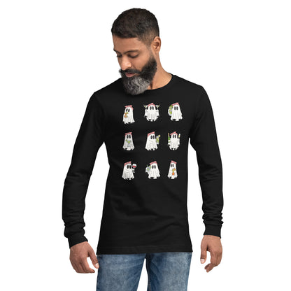 Little Haunts Long Sleeve Shirt - Left Placement image 5 in Black Heather, size XL, showing front view for the Ghosties 1 design.