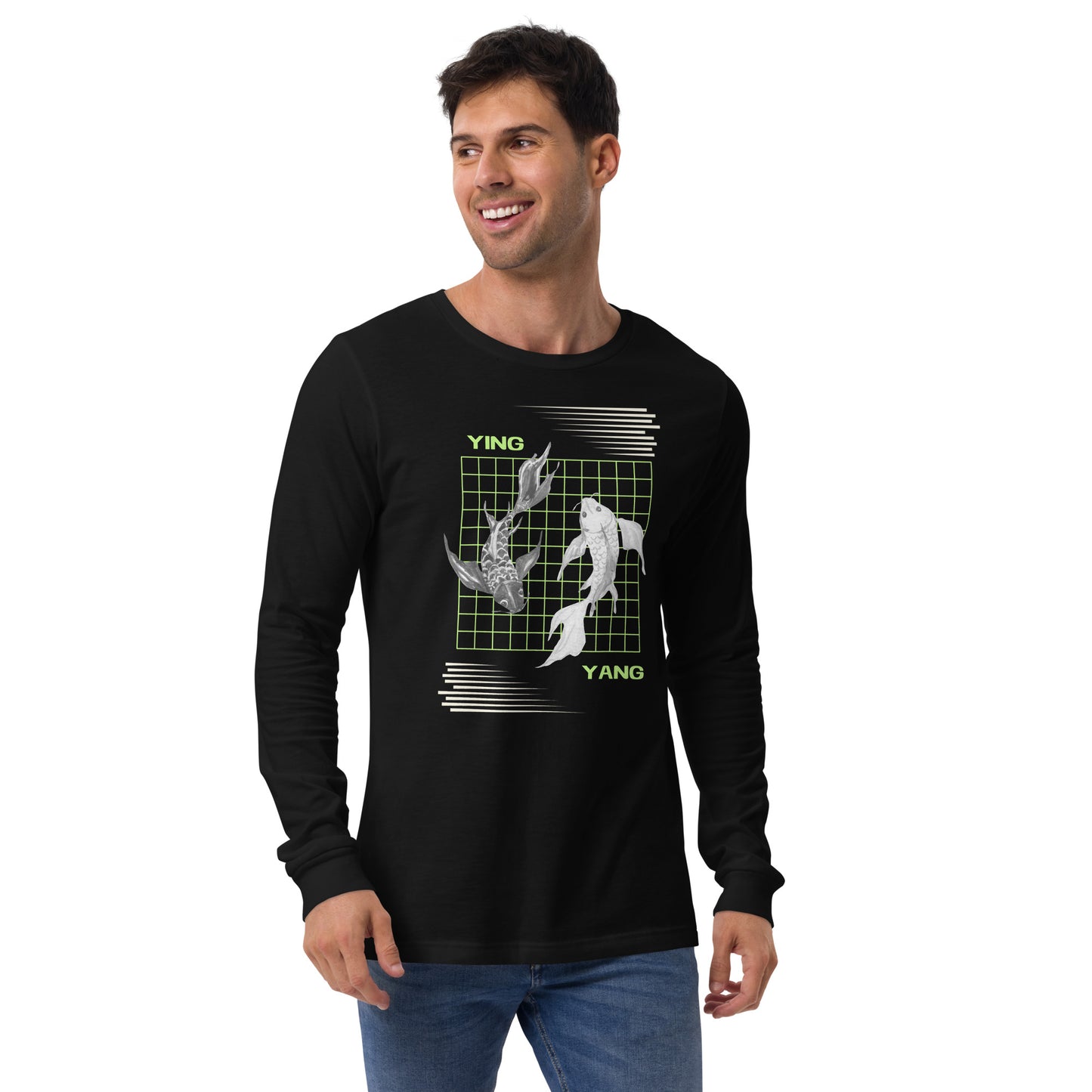 Equinoxe Long Sleeve Shirt image 3 in Black Heather, size L, showing front view for the Ying and Yang design.