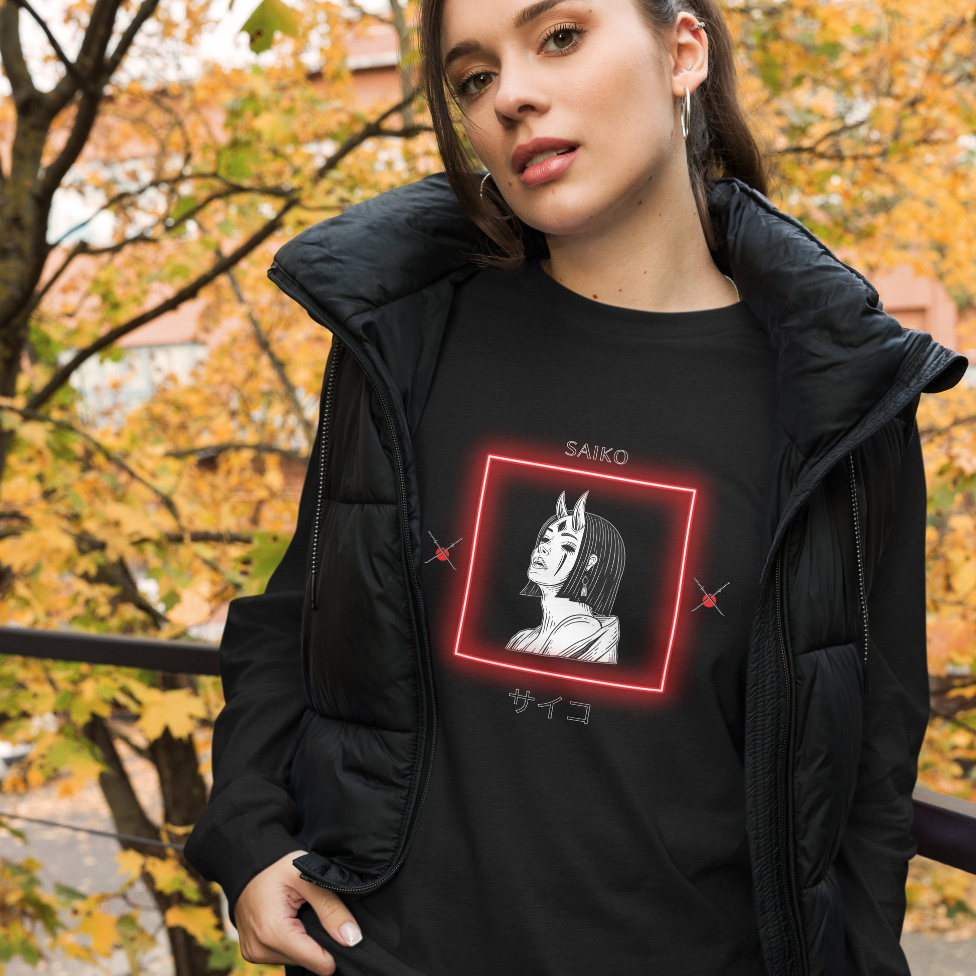 Saiko Long Sleeve Shirt - Left Placement by R.A. Apparel, image 26, front view, Heather Forest, size S, left placement.