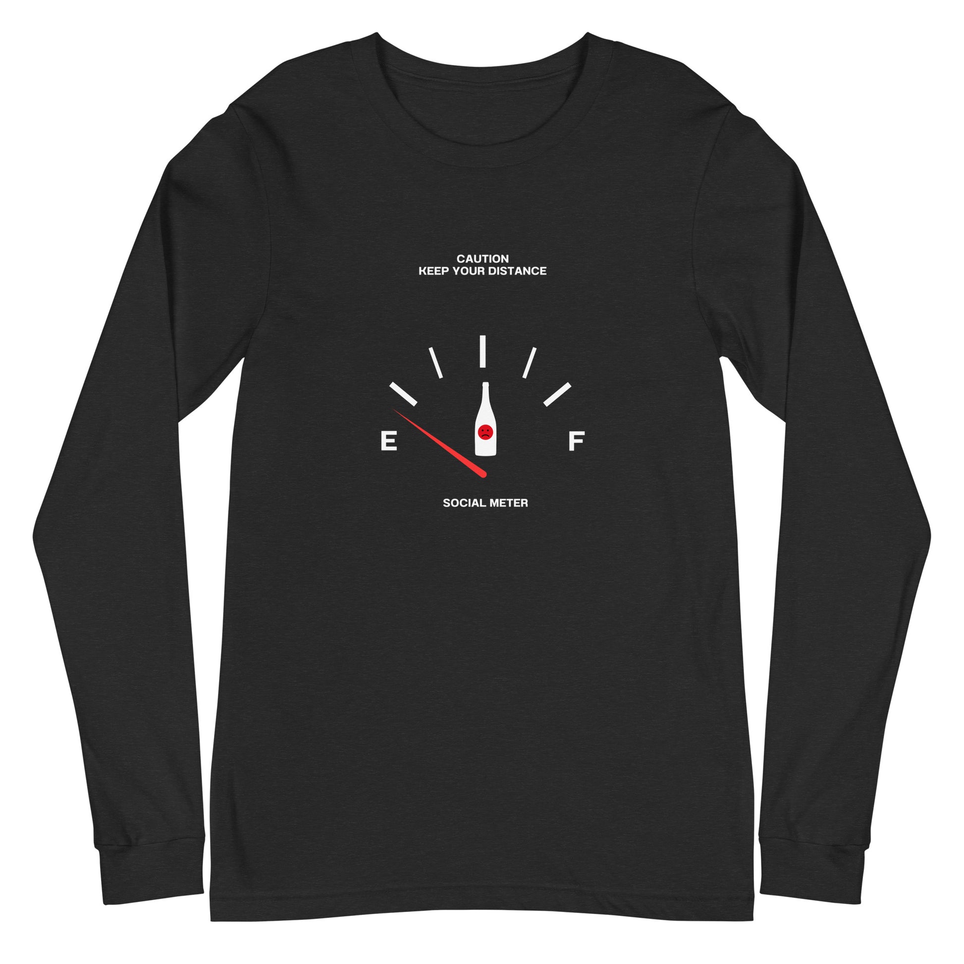 Social Static Long Sleeve Shirt - Left Placement image 1: Black Heather version, size XS with front view of the Social Meter range.
