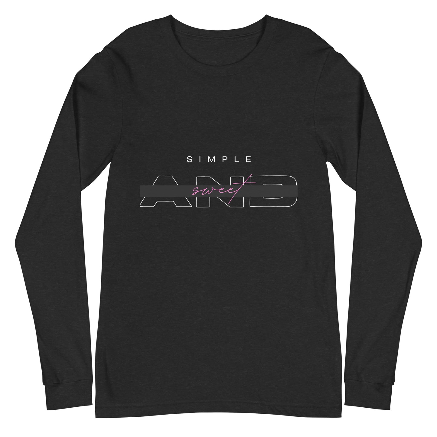 Sweet Minimal Long Sleeve Shirt - Left Placement image 1 in Black Heather, size XS, showing front view for the Simple and Sweet design.