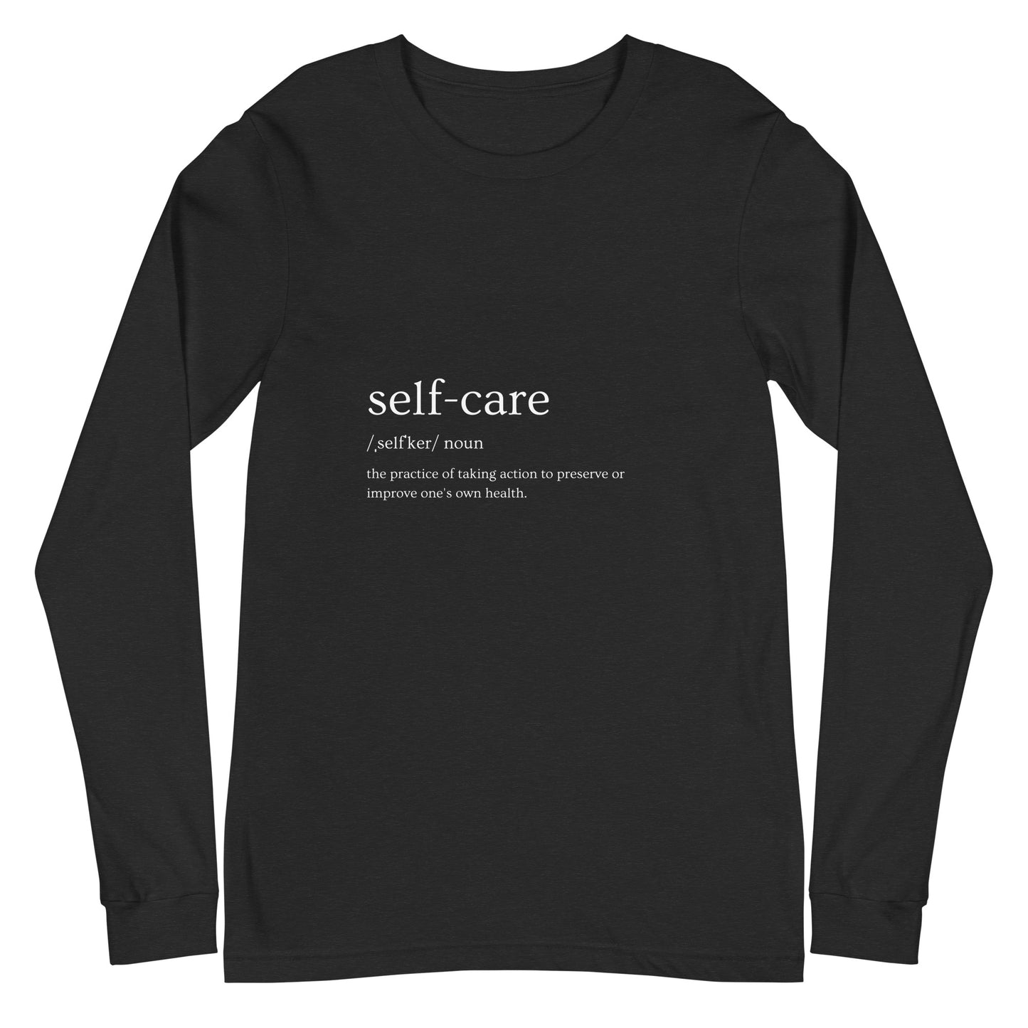Self Ritual Long Sleeve Shirt - Left Placement product image 1 in Black Heather, size XS, with front view and left placement.