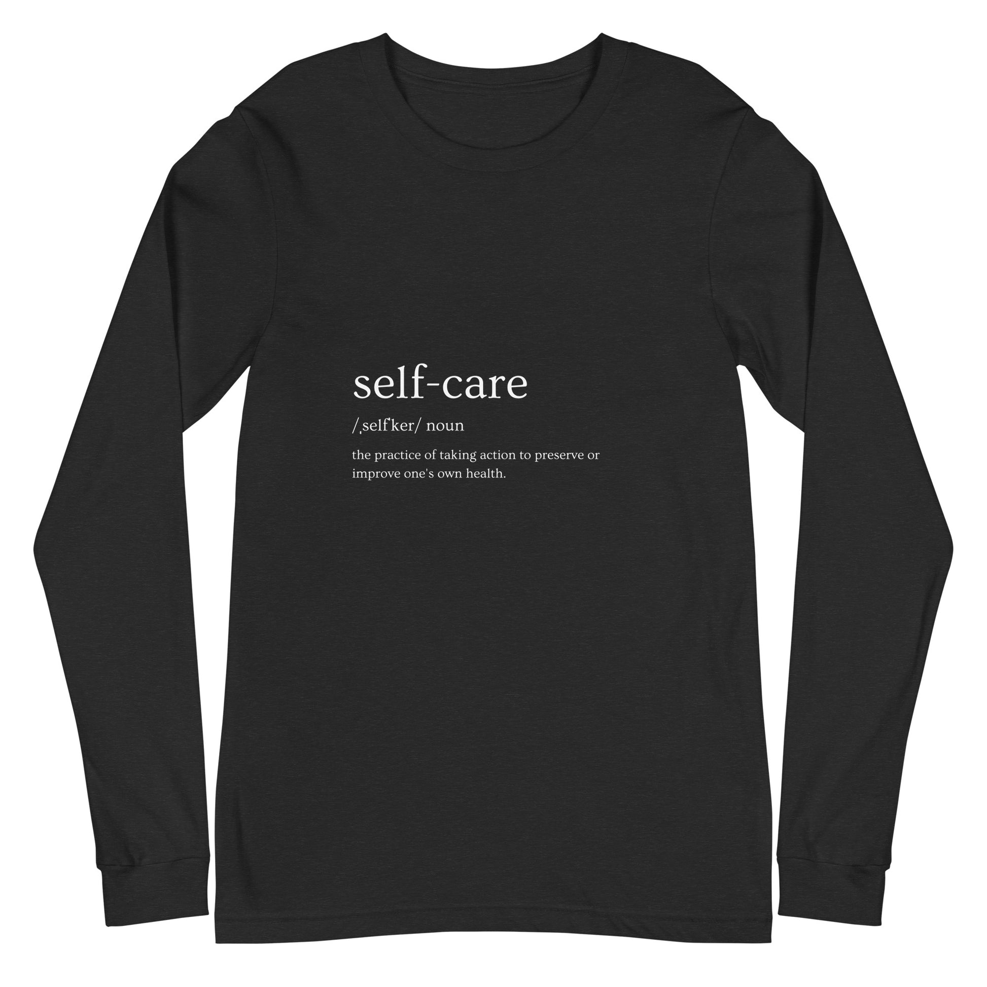 Self Ritual Long Sleeve Shirt - Left Placement product image 1 in Black Heather, size XS, with front view and left placement.