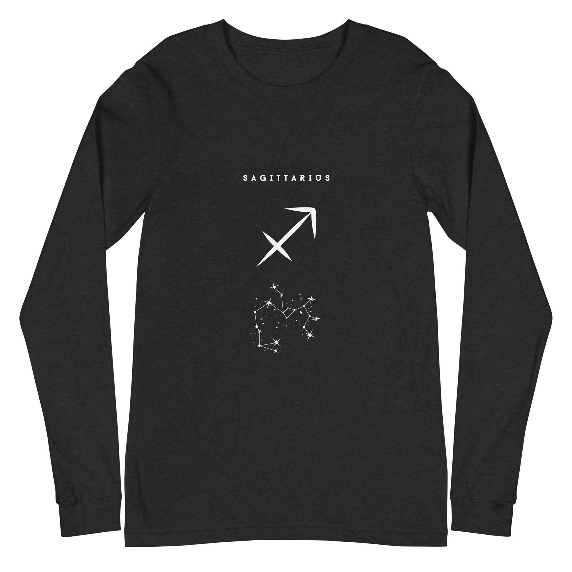 Arrowborne Long Sleeve Shirt - Left Placement image 1: Black Heather version, size XS with front view of the Sagittarius range.