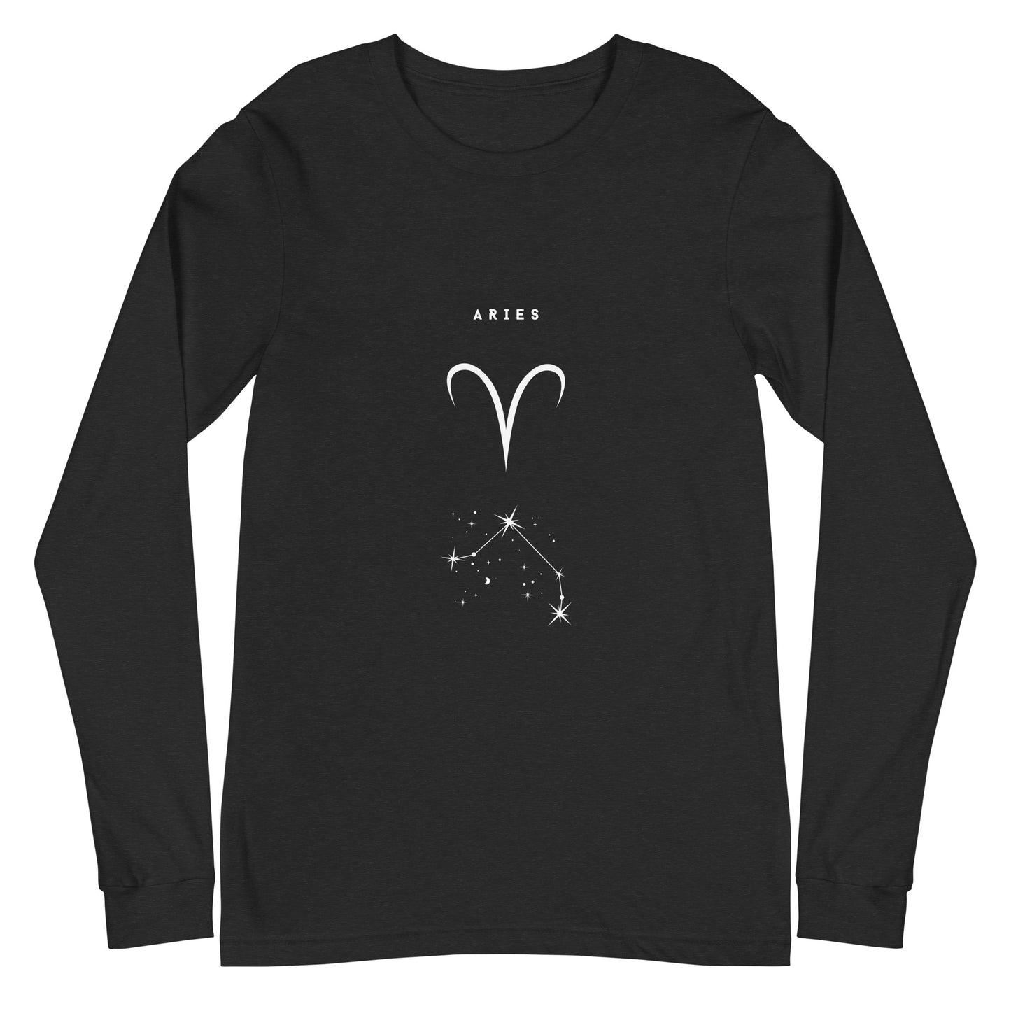 Image 1 of Black Heather Marsborne Long Sleeve Shirt - Left Placement, size XS, with Aries artwork visible in front view.