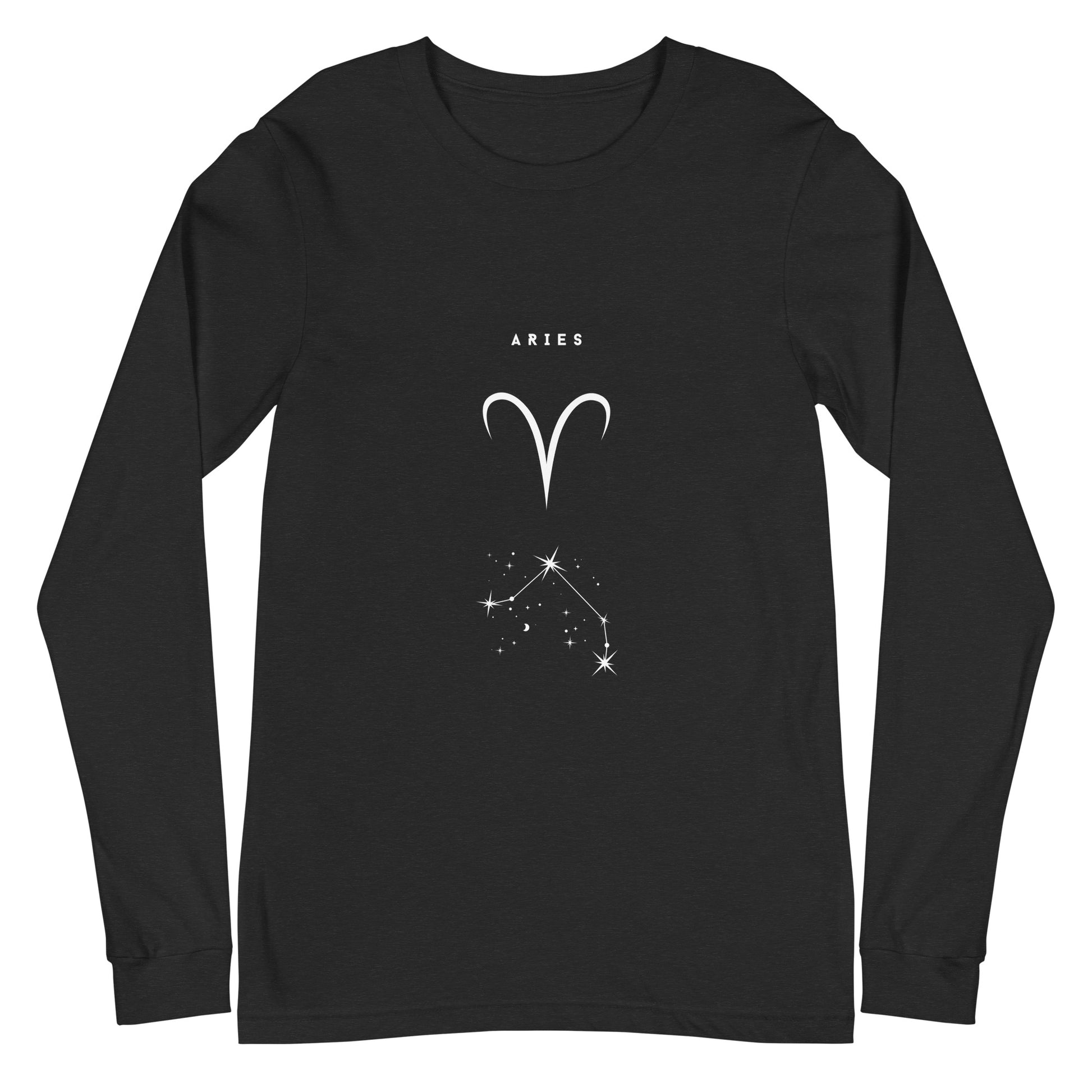 Image 1 of Black Heather Marsborne Long Sleeve Shirt - Left Placement, size XS, with Aries artwork visible in front view.