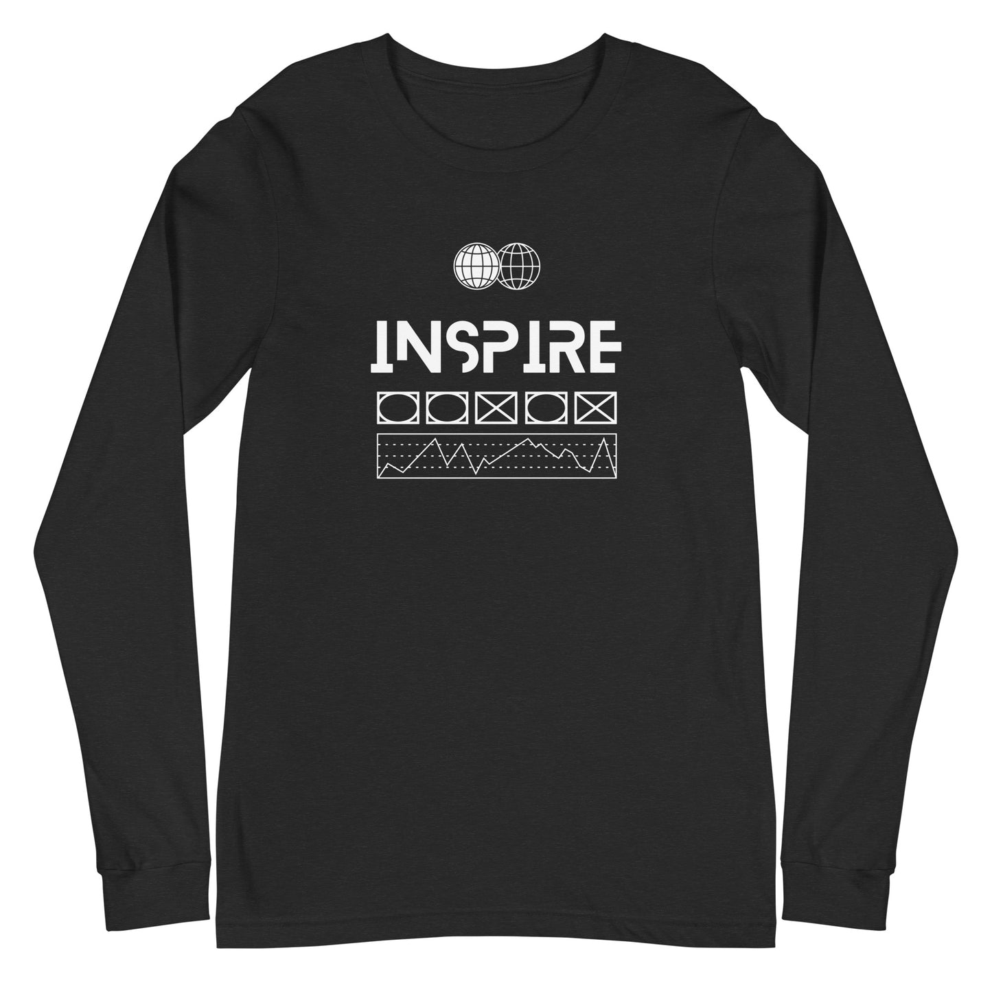 Inspireline Long Sleeve Shirt - Left Placement image 1 in Black Heather, size XS, showing front view for the Inspire design.