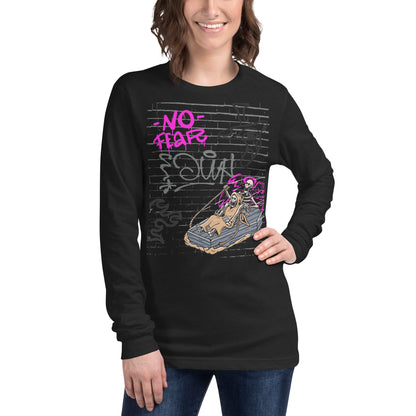 Image 33 of Heather Forest Fearless Long Sleeve Shirt - Left Placement, size M, with No Fear artwork visible in front view.