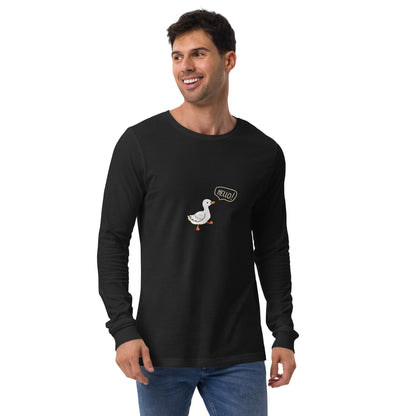 Quacksy Long Sleeve Shirt product image 1 in Black Heather, size S, with front view and design placement.