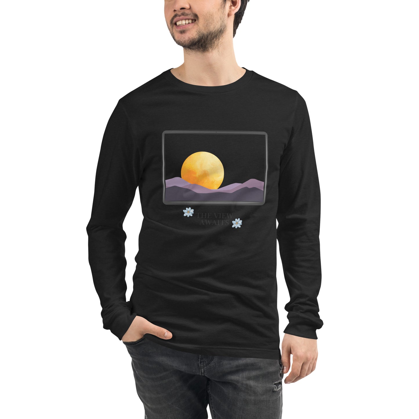Avenor Long Sleeve Shirt product image 1 in Black Heather, size S, with front view and design placement.