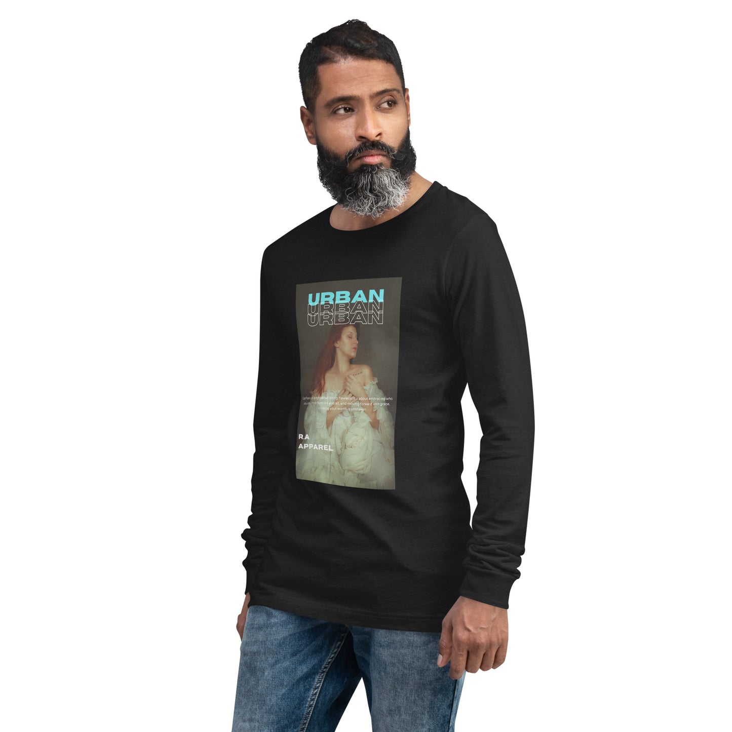 Image 18 of Navy Urban Long Sleeve Shirt - Left Placement, size 2XL, with Urban artwork visible in front view, left-side angle.