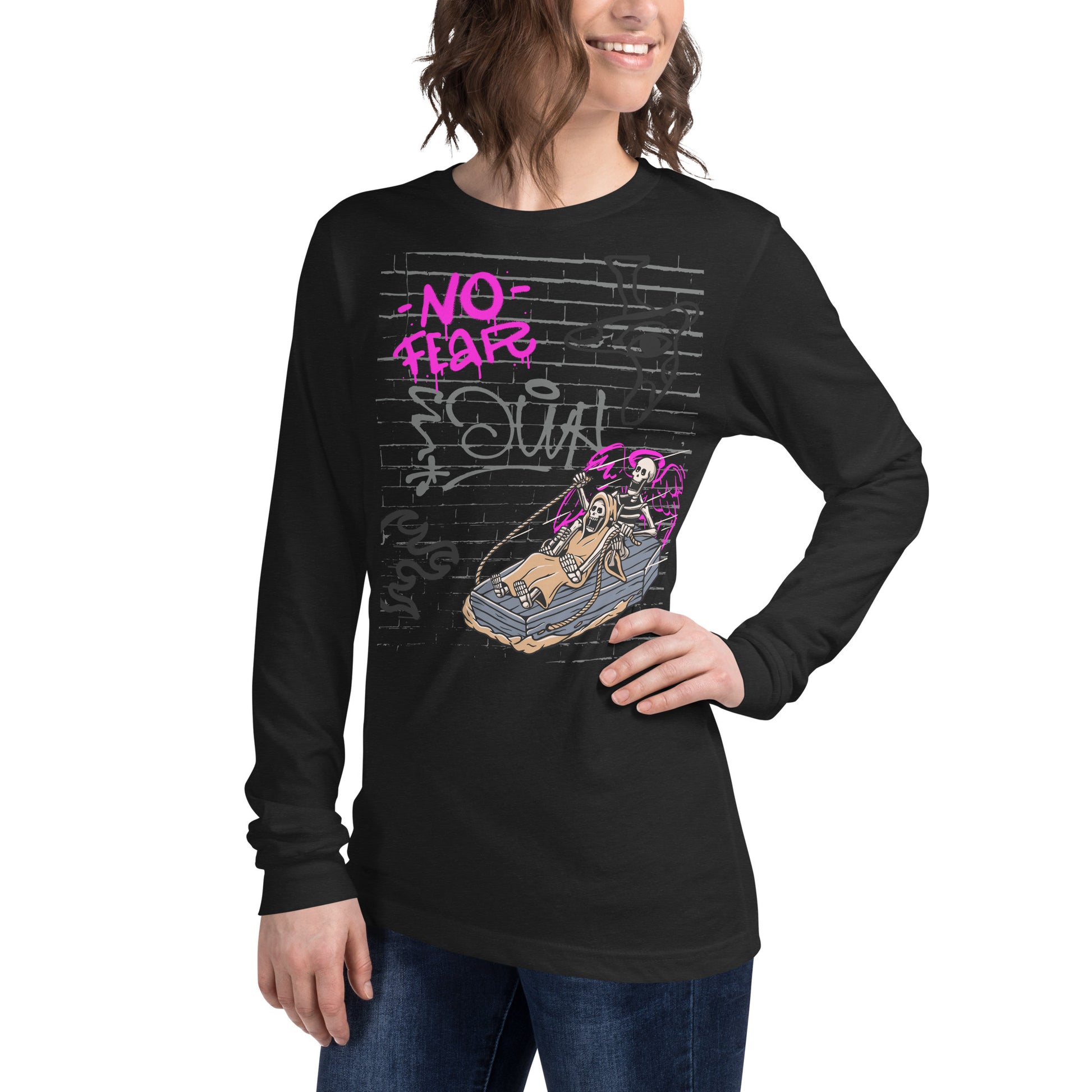 Fearless Long Sleeve Shirt - Left Placement image 35 in Heather Forest, size XL, showing front view, left-side angle for the No Fear design.