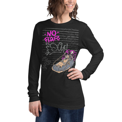 Fearless Long Sleeve Shirt - Left Placement image 35 in Heather Forest, size XL, showing front view, left-side angle for the No Fear design.