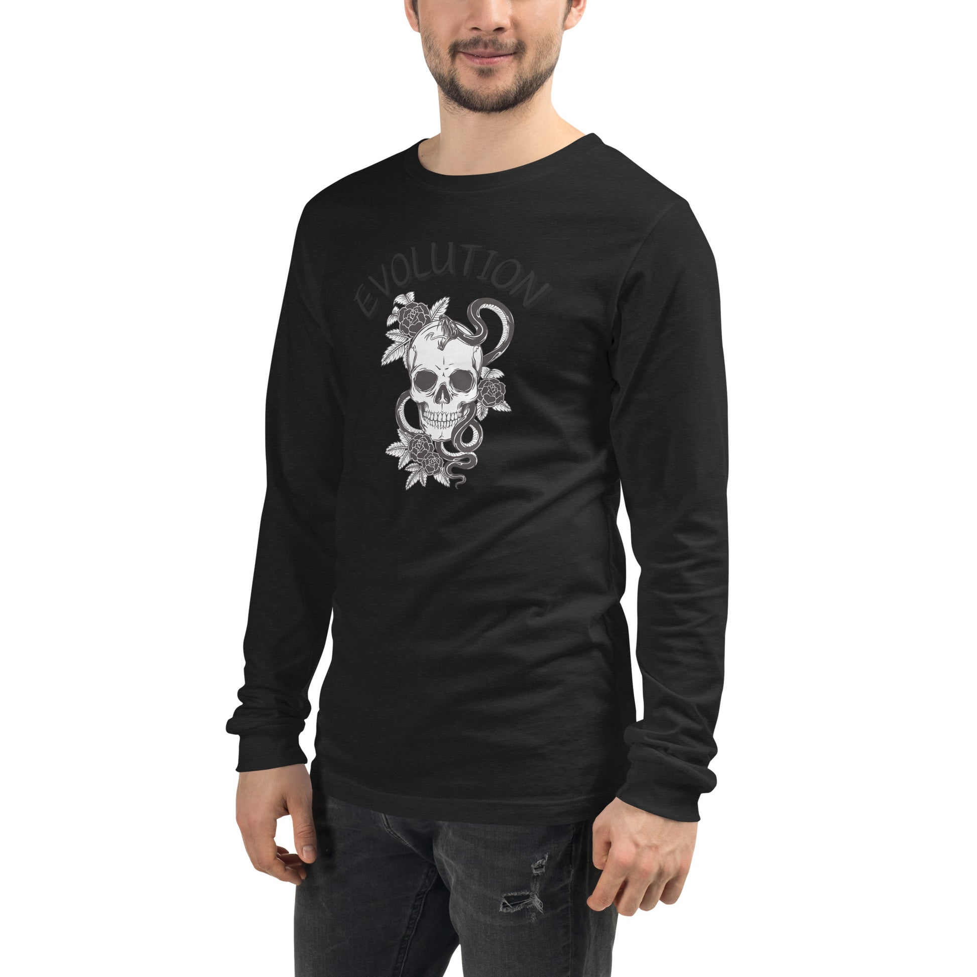 Image 59 of Storm Evolution Long Sleeve Shirt - Left Placement, size L, with Evolution artwork visible in front view, left-side angle.