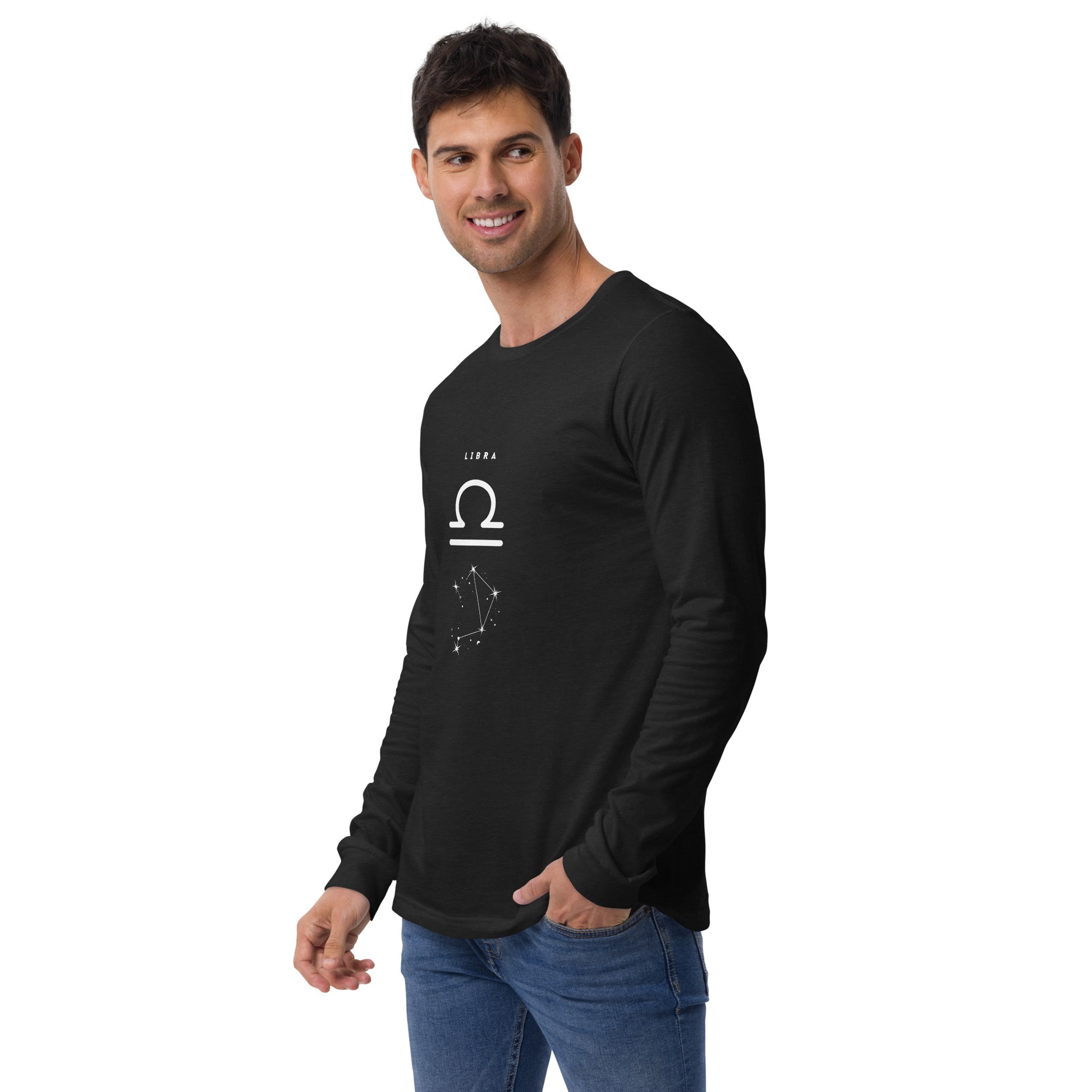 Balance Court Long Sleeve Shirt - Left Placement product image 2 in Black Heather, size S, with front view, left-side angle and left placement.