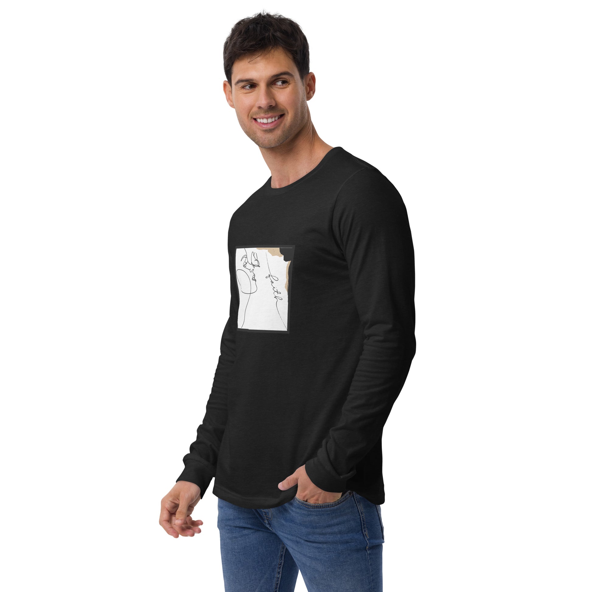 Faithline Long Sleeve Shirt - Left Placement product image 18 in Maroon, size M, with front view, left-side angle and left placement.