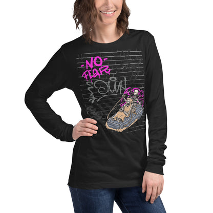 Fearless Long Sleeve Shirt - Left Placement image 36 in Heather Forest, size 2XL, showing front view, right-side angle for the No Fear design.