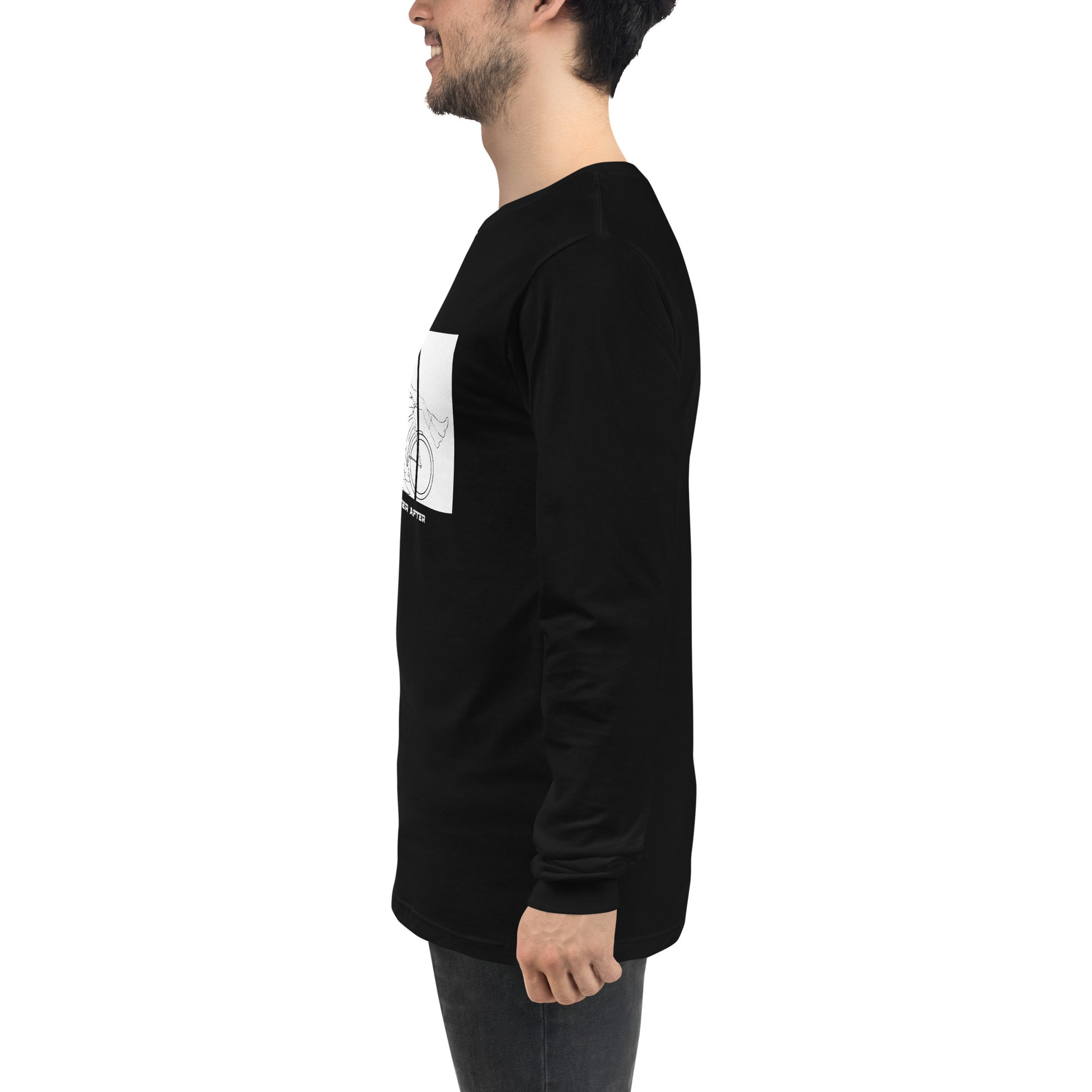 Ever After Long Sleeve Shirt - Left Placement by R.A. Apparel, image 9, left-side angle, Black, size L, left placement.