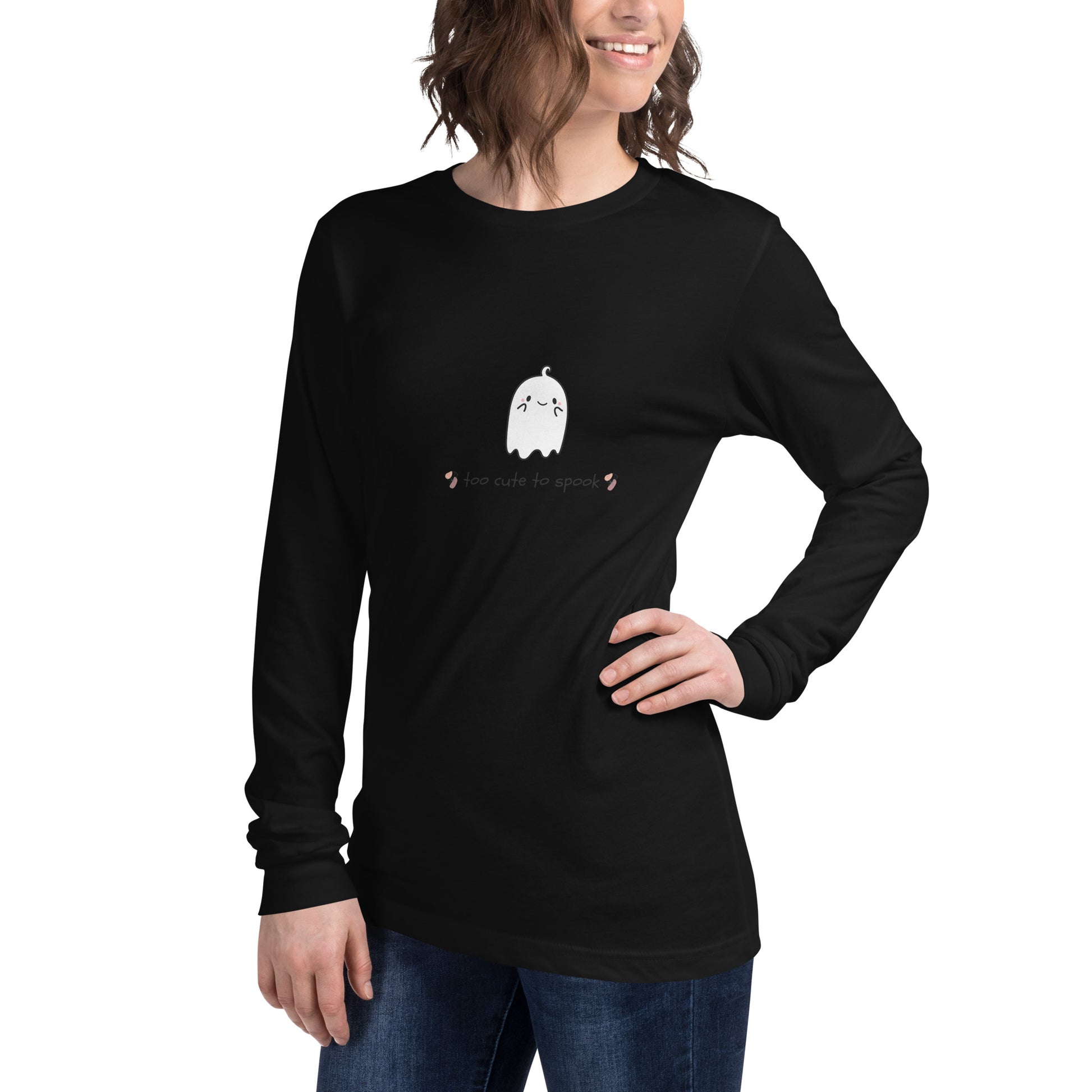 Cute Haunt Long Sleeve Shirt - Left Placement by R.A. Apparel, image 10, front view, left-side angle, Black, size XL, left placement.