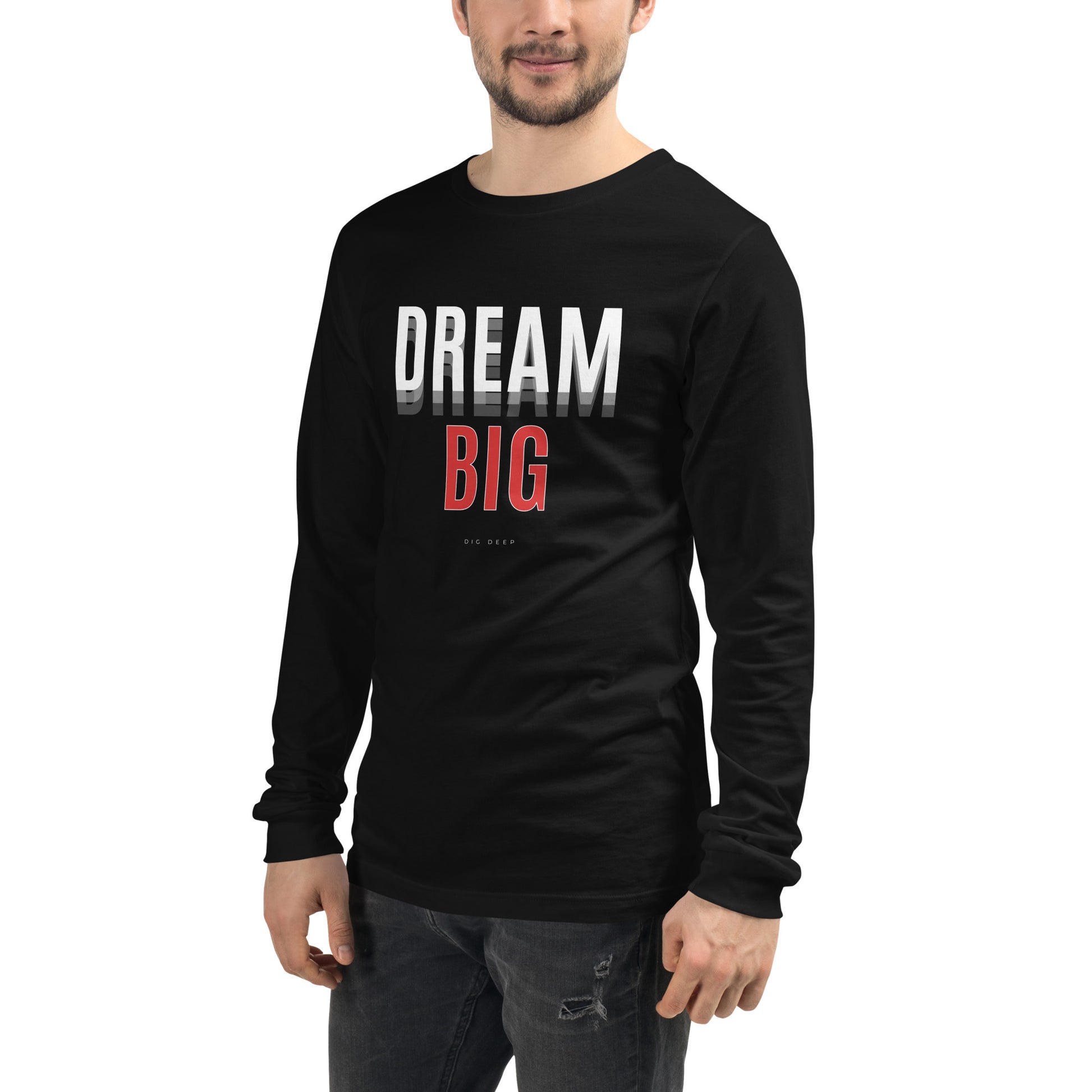 Skyline Dream Long Sleeve Shirt - Left Placement product image 3 in Black Heather, size M, with front view, left-side angle and left placement.