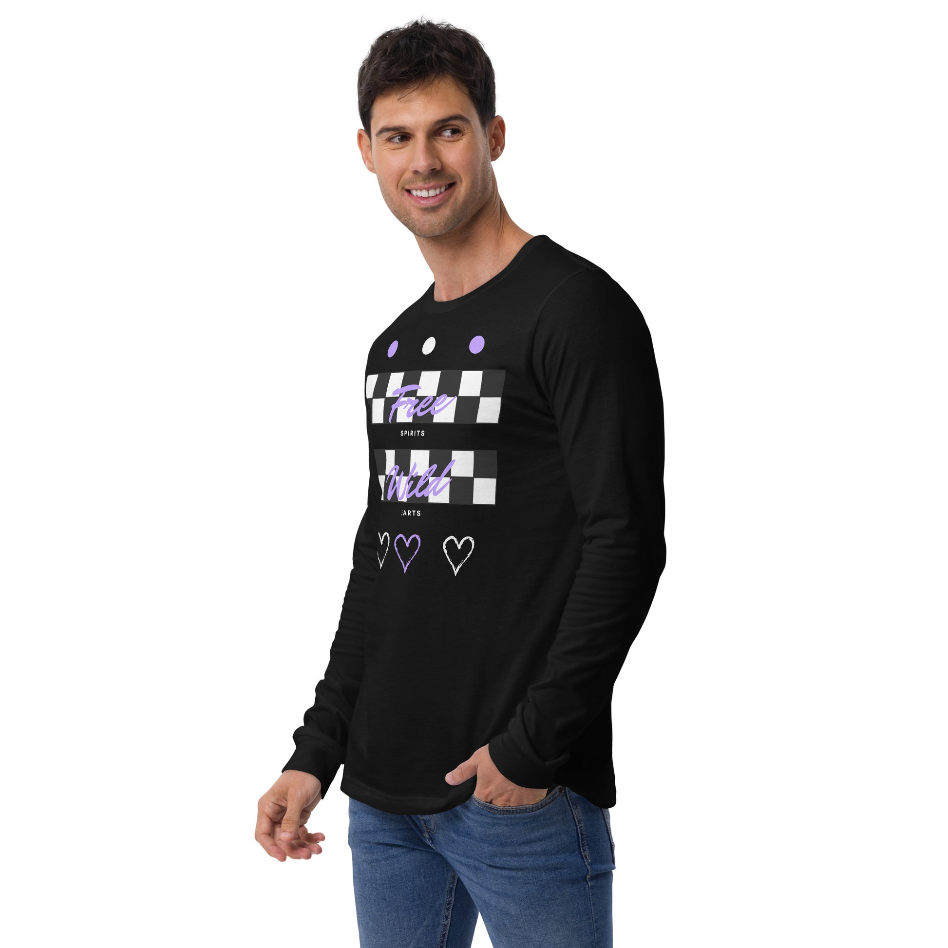 Freeborne Long Sleeve Shirt - Left Placement product image 4 in Black Heather, size L, with front view, left-side angle and left placement.