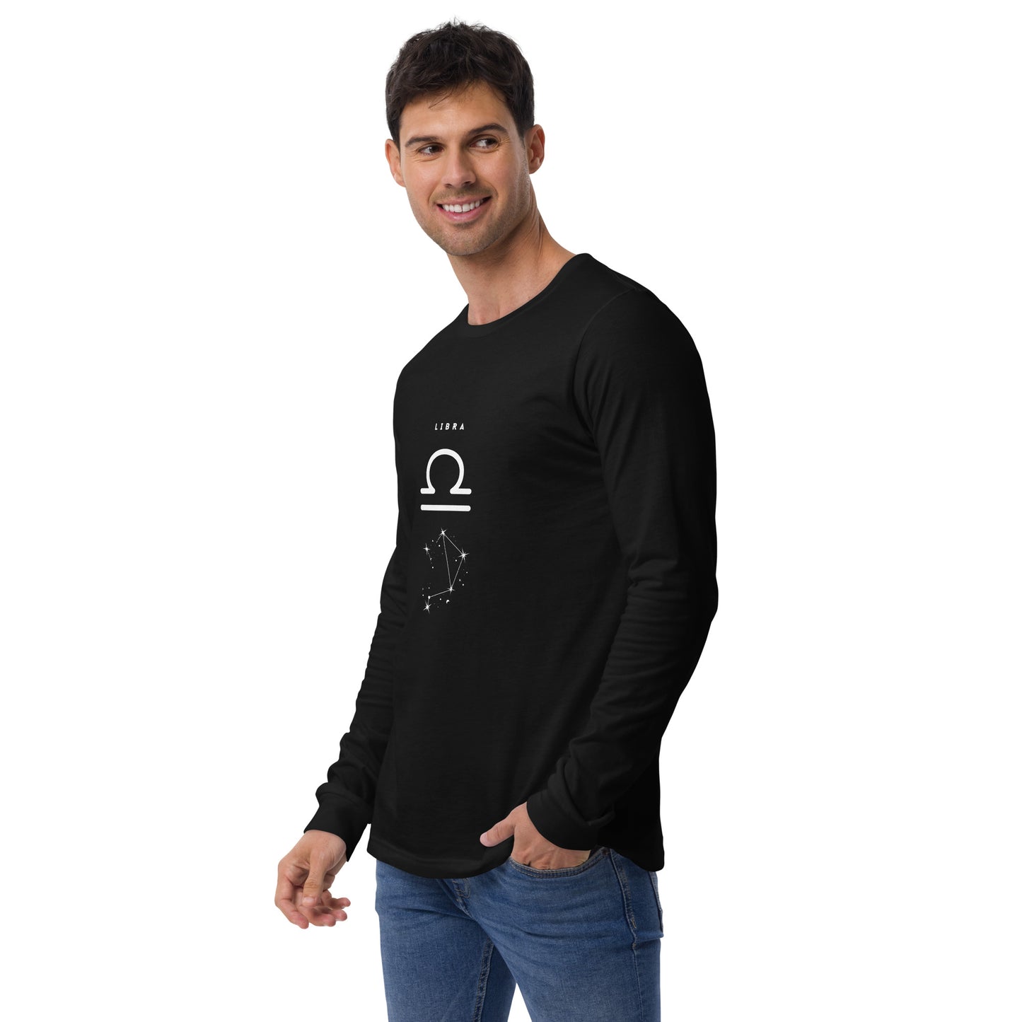 Balance Court Long Sleeve Shirt - Left Placement product image 4 in Black Heather, size L, with front view, left-side angle and left placement.