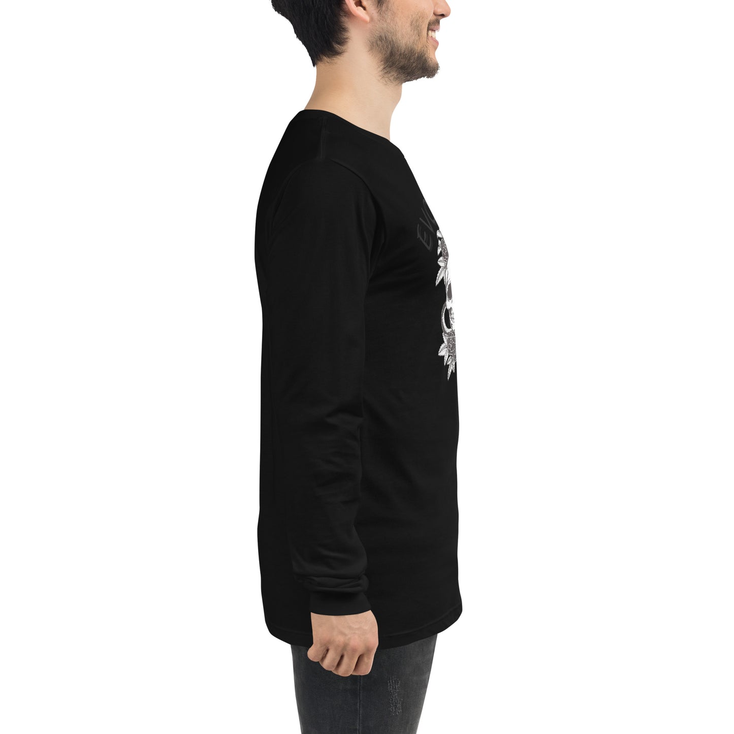 Image 10 of Black Evolution Long Sleeve Shirt - Left Placement, size XL, with Evolution artwork visible in right-side angle.
