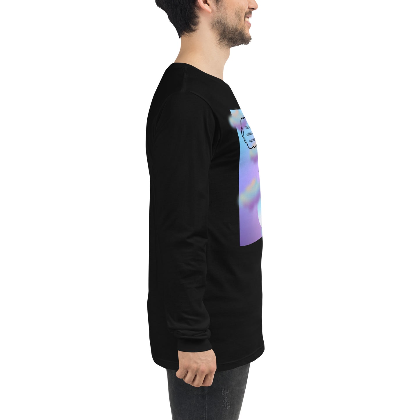 Sprinkle Theory Long Sleeve Shirt - Left Placement image 10 in Black, size XL, showing right-side angle for the You're the Sprinkle to My Cupcake design.