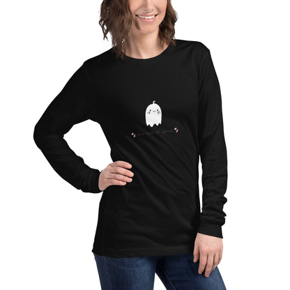Cute Haunt Long Sleeve Shirt - Left Placement image 12: Navy version, size S with front view, right-side angle of the Too Cute to Spook range.