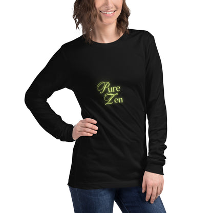 Zenline Long Sleeve Shirt - Left Placement image 4 in Black Heather, size L, showing front view, right-side angle for the Pure Zen design.