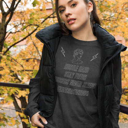 Workrate Long Sleeve Shirt - Left Placement image 17 in Navy, size XL, showing front view for the Hustle Hard design.