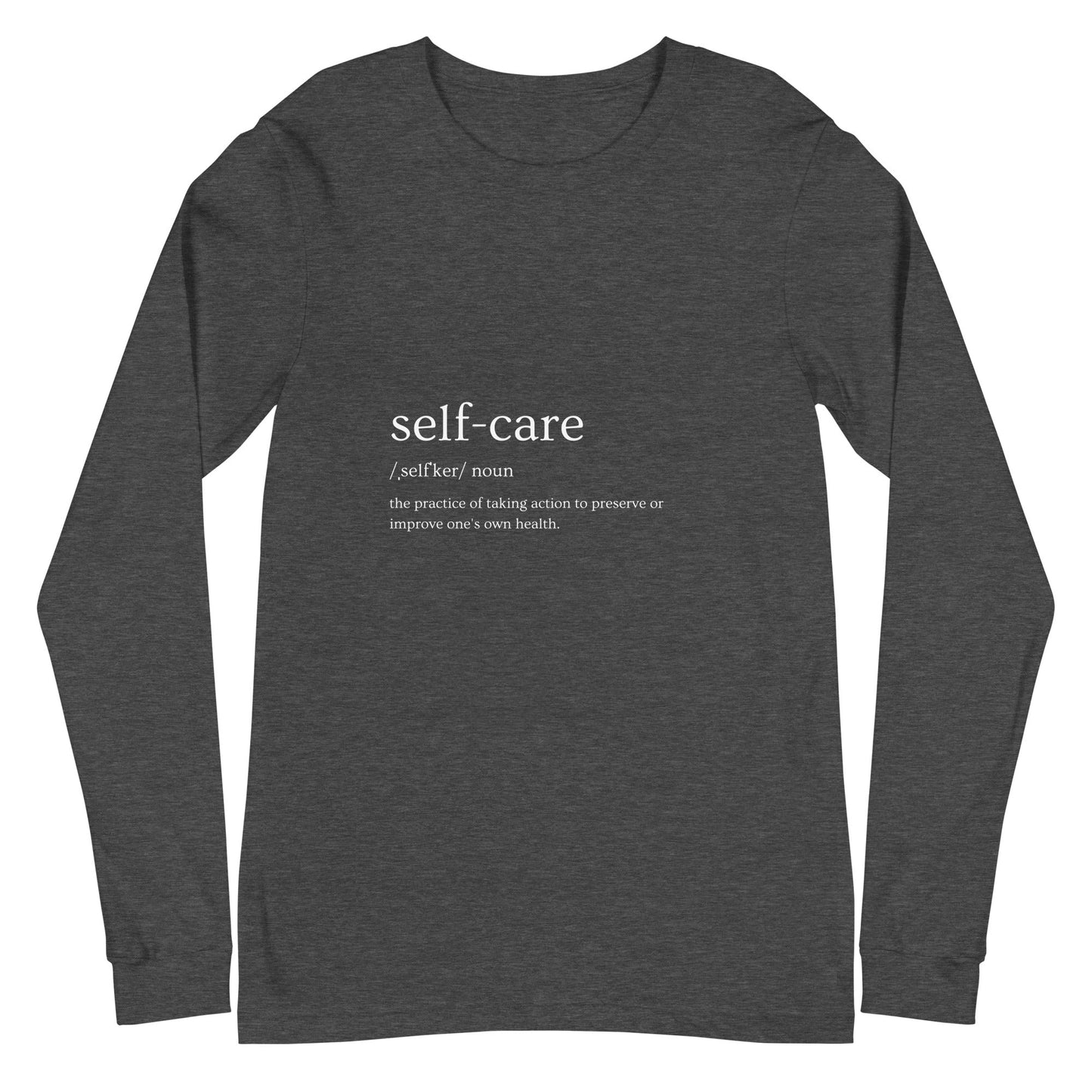 Image 7 of Black Self Ritual Long Sleeve Shirt - Left Placement, size XS, with Self Care artwork visible in front view.