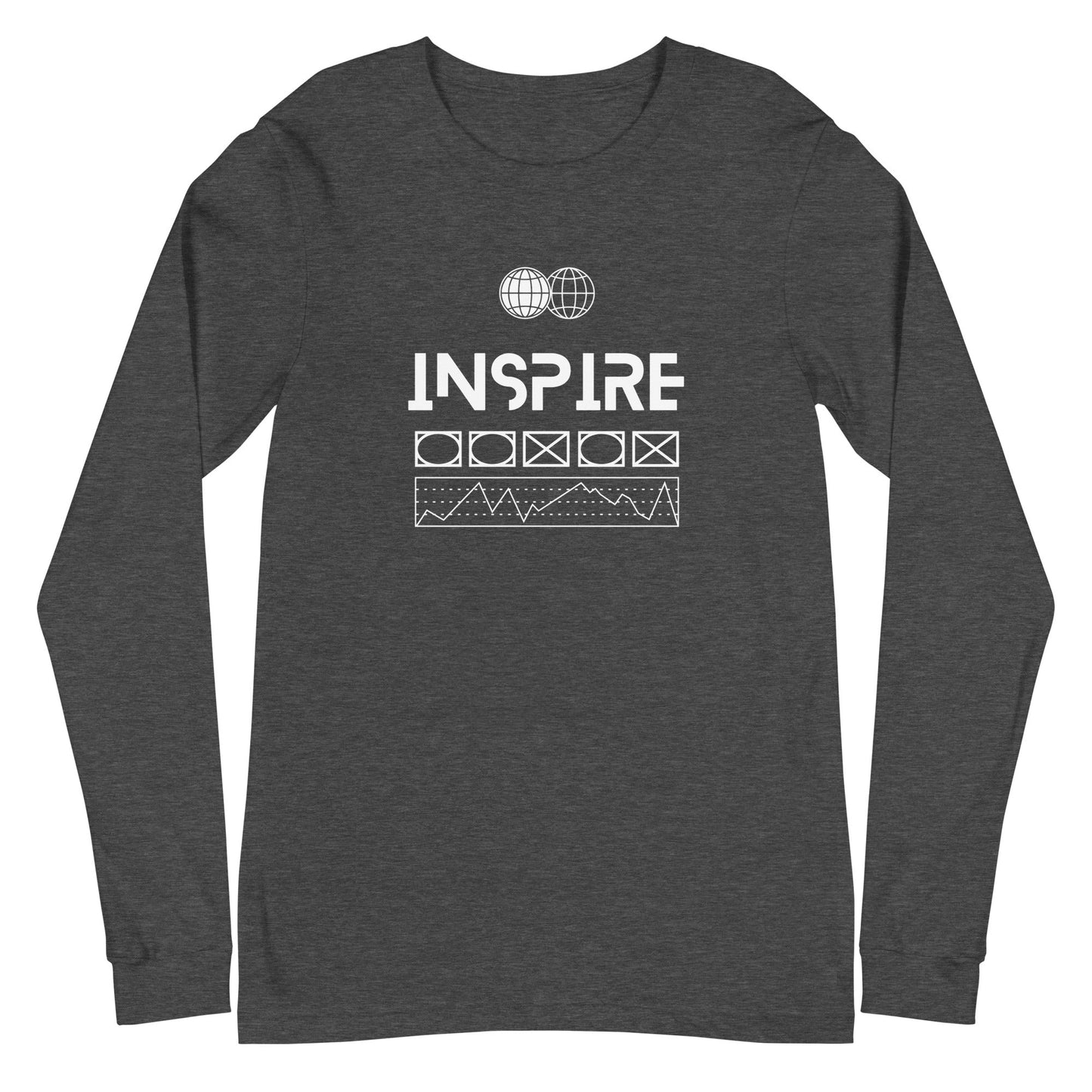 Inspireline Long Sleeve Shirt - Left Placement by R.A. Apparel, image 6, front view, Black Heather, size 2XL, left placement.