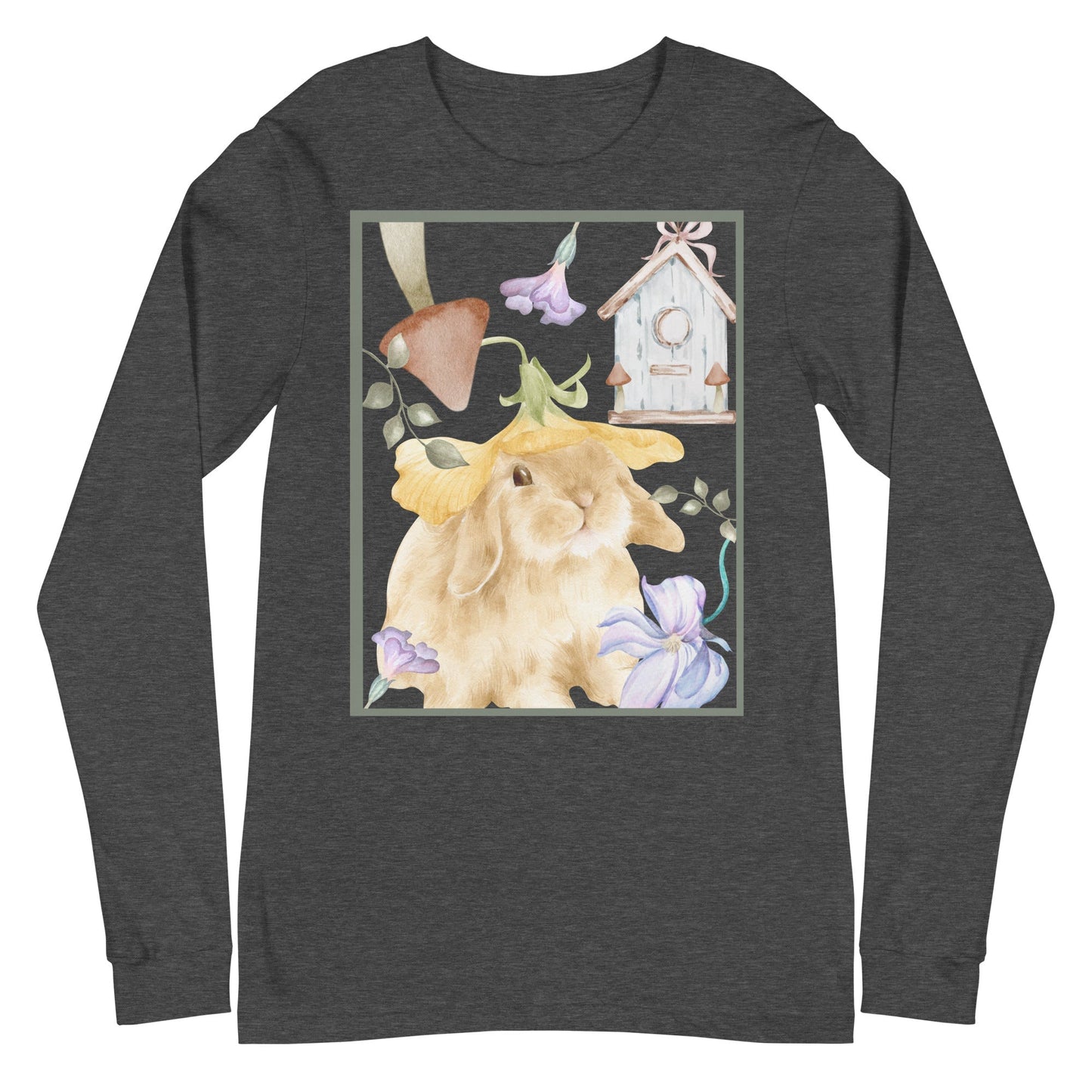 Meadow Club Long Sleeve Shirt - Left Placement image 7: Black version, size S with front view of the Bunny Collage range.