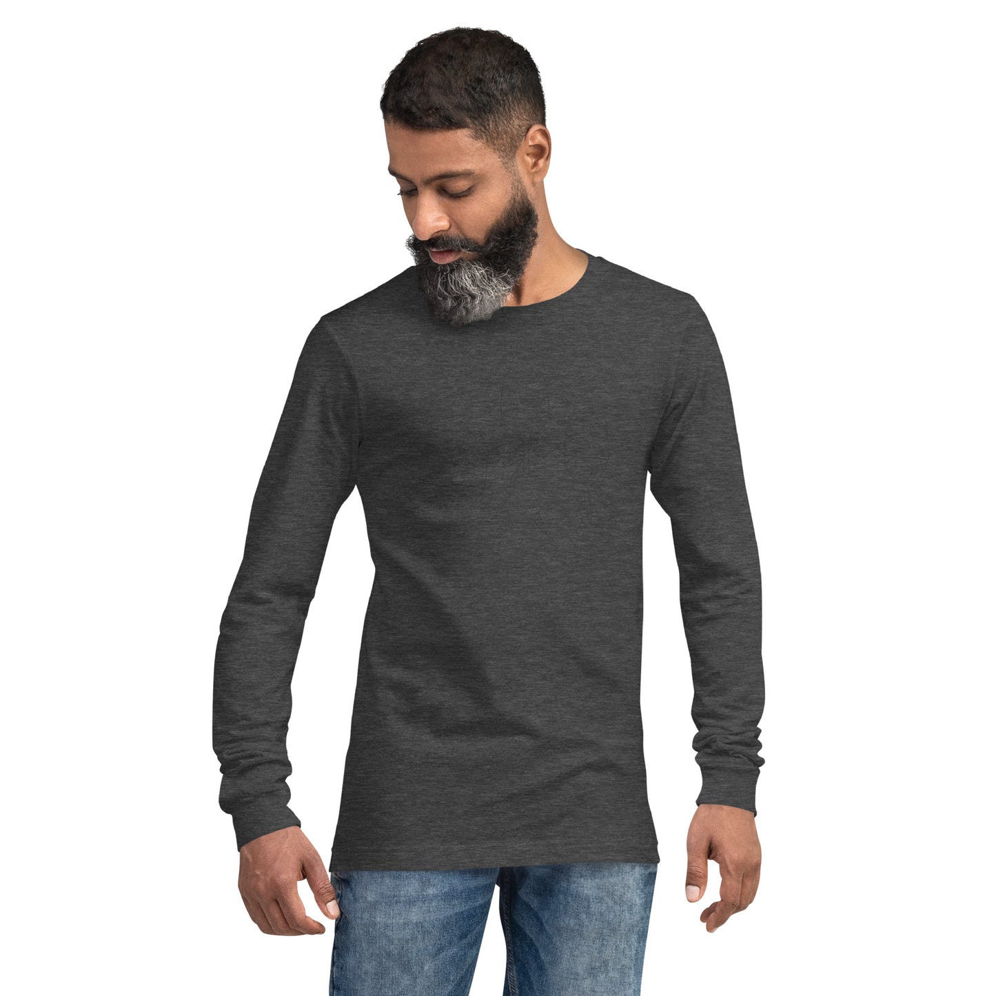 After Five Long Sleeve Shirt - Left Placement image 9: Dark Grey Heather version, size M with front view of the 5 O'Clock range.