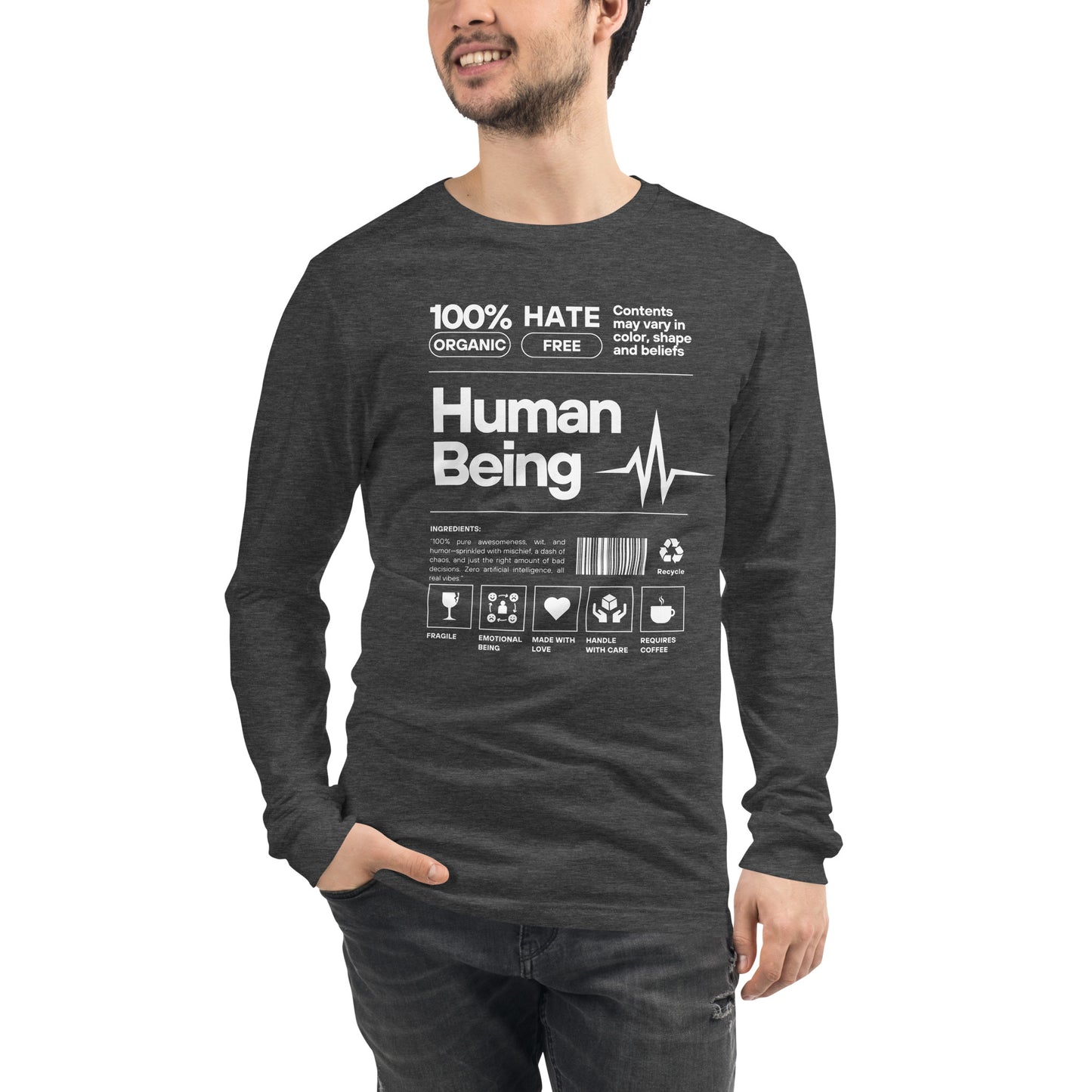 Human Form Long Sleeve Shirt - Left Placement image 13 in Navy, size XS, showing front view for the Human Being design.
