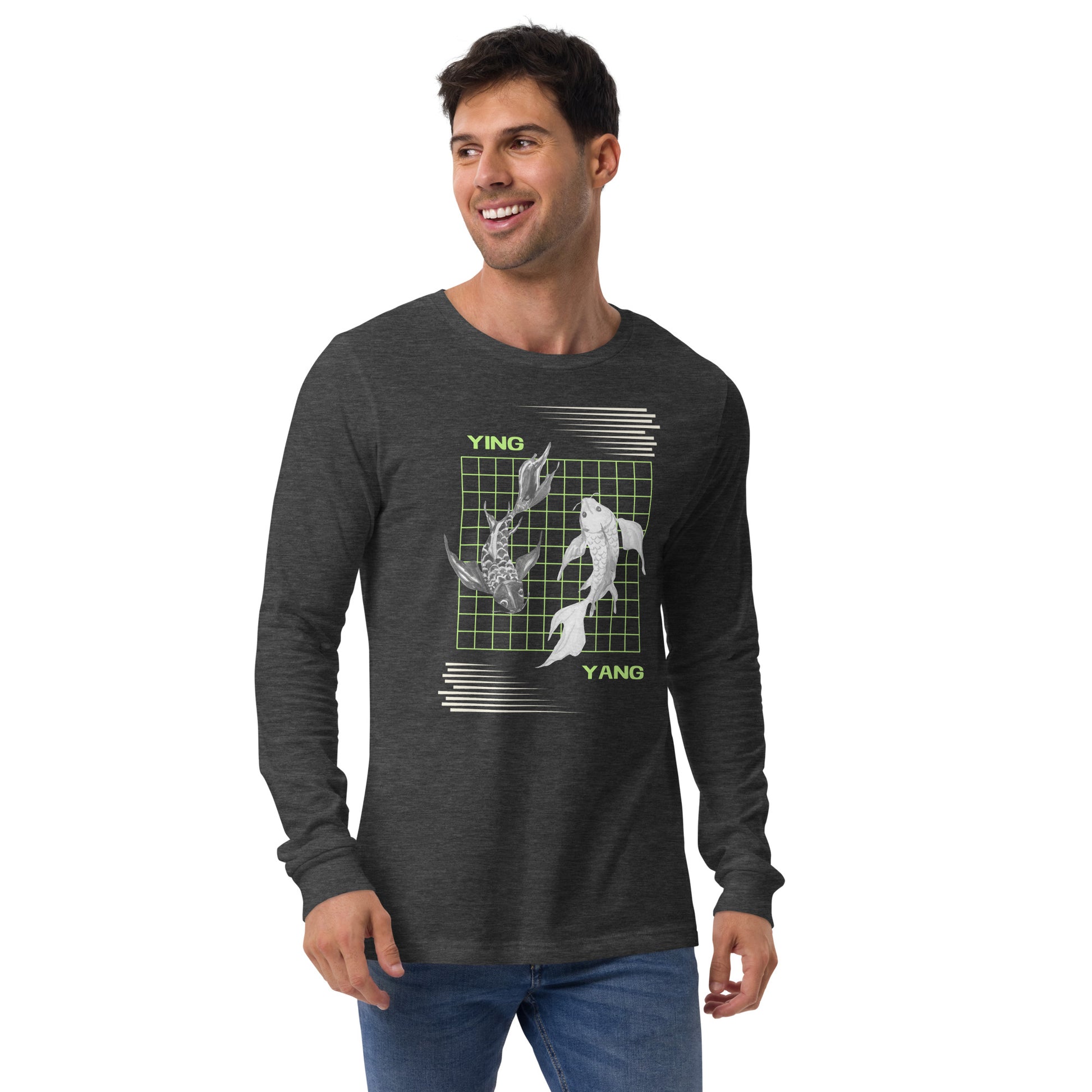 Equinoxe Long Sleeve Shirt image 13 in Navy, size L, showing front view for the Ying and Yang design.