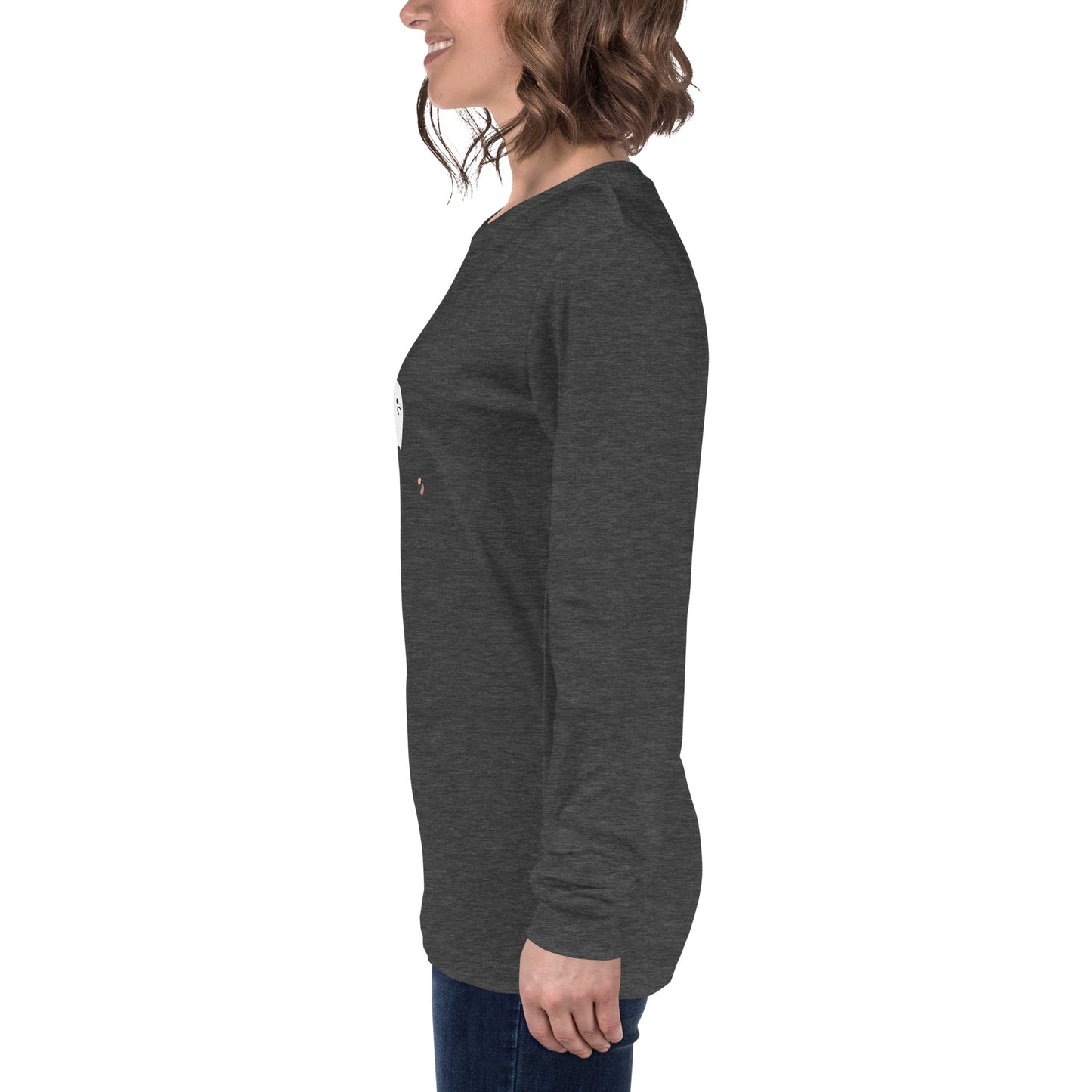 Cute Haunt Long Sleeve Shirt - Left Placement by R.A. Apparel, image 45, left-side angle, Heather Navy, size XL, left placement.
